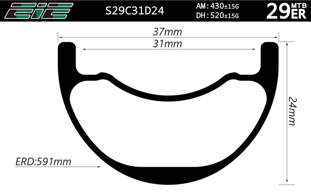 eie carbon S29C31D24 symmetric mtb rim profile tubeless compatible