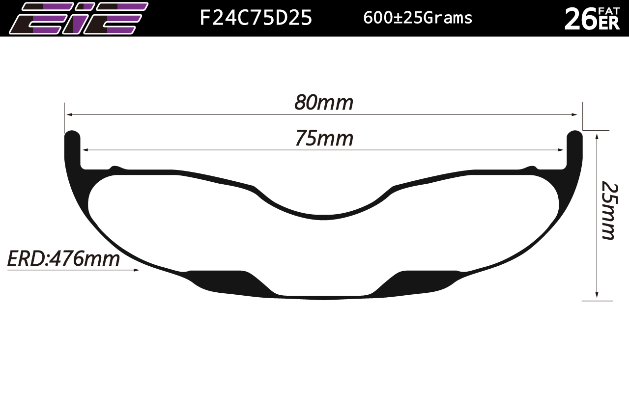 24ER-I75-D25 fully carbon fat bike rims 80mm width hookless design tubeless compatible