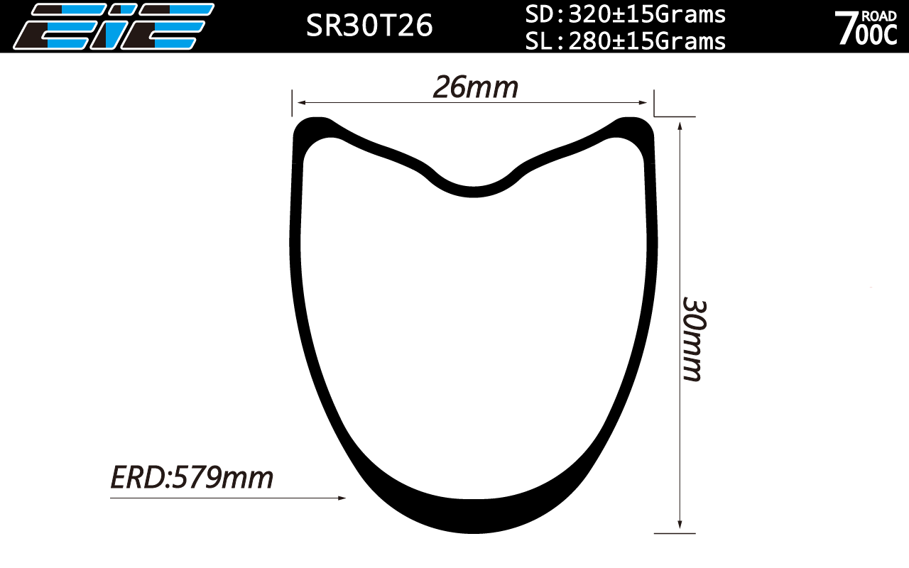 700C tubular 26mm wide 30mm deep carbon rims symmetric profile