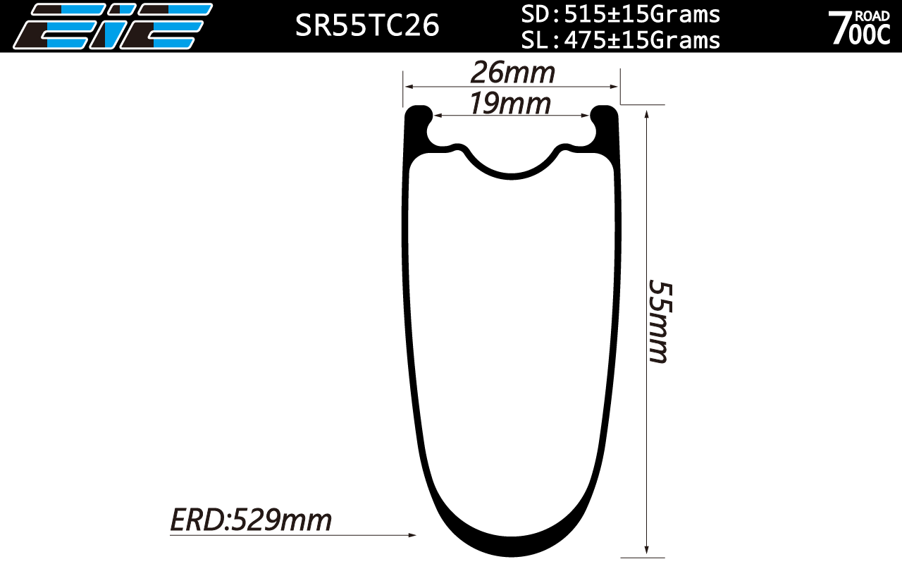 eie carbon road clincher rims 55mm deep 26mm wide 