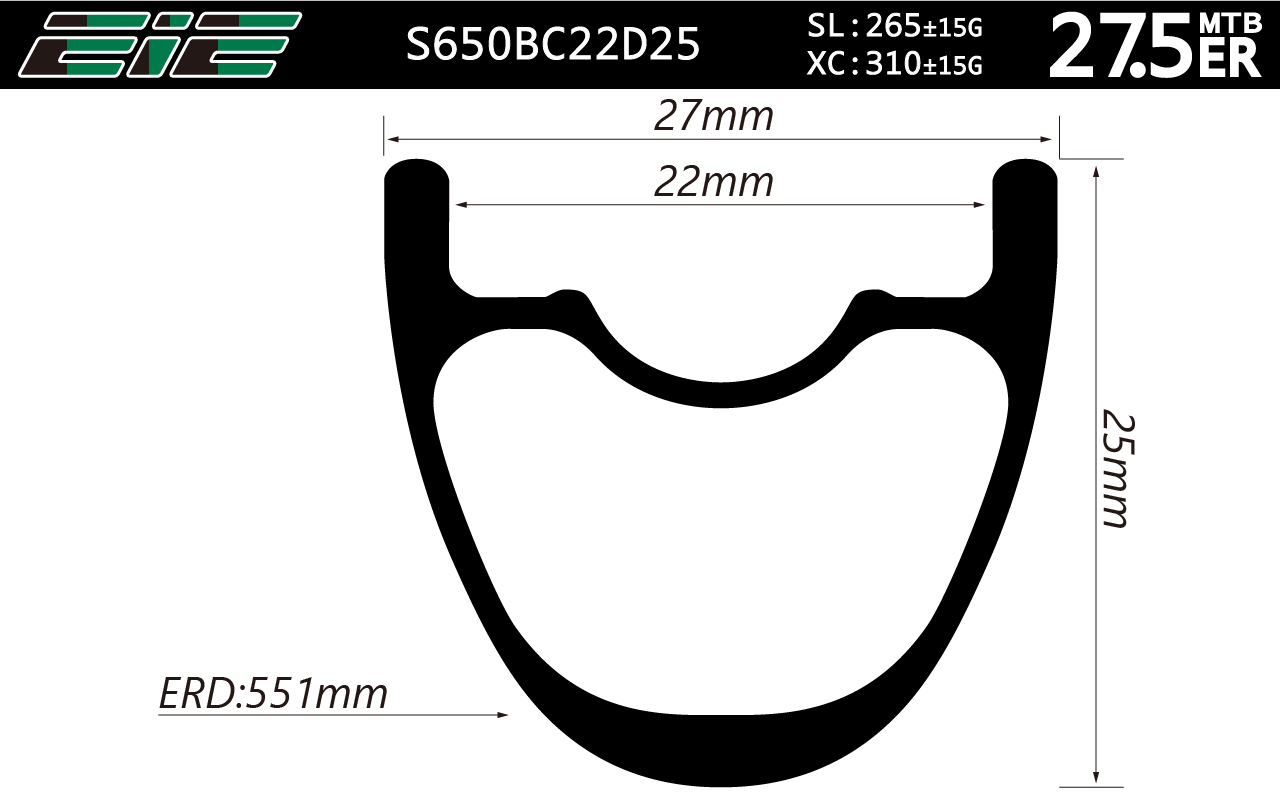 27.5er/650B-I22-D25 symmetric carbon mtb rims 