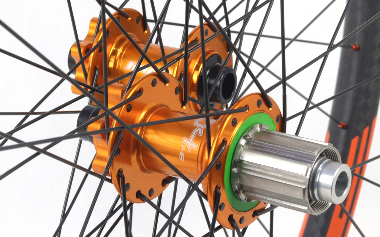 hope pro 4 orange hubs ,boost ,shimano mtb freehubs ,6-bolt 