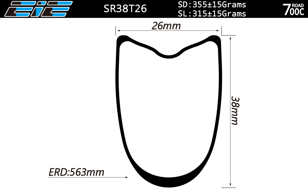 Symmetric 700C tubular 38mm deep 26mm wide carbon road rims