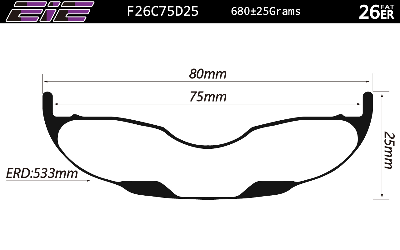 26ER-I75-D25 carbon fat bike rims and wheels 80mm width double wall hookless tubeless compatible