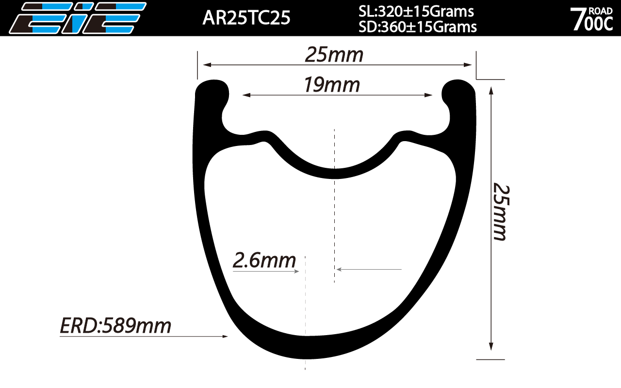 asymmetric carbon road rims 25mm deep 25mm wide profile