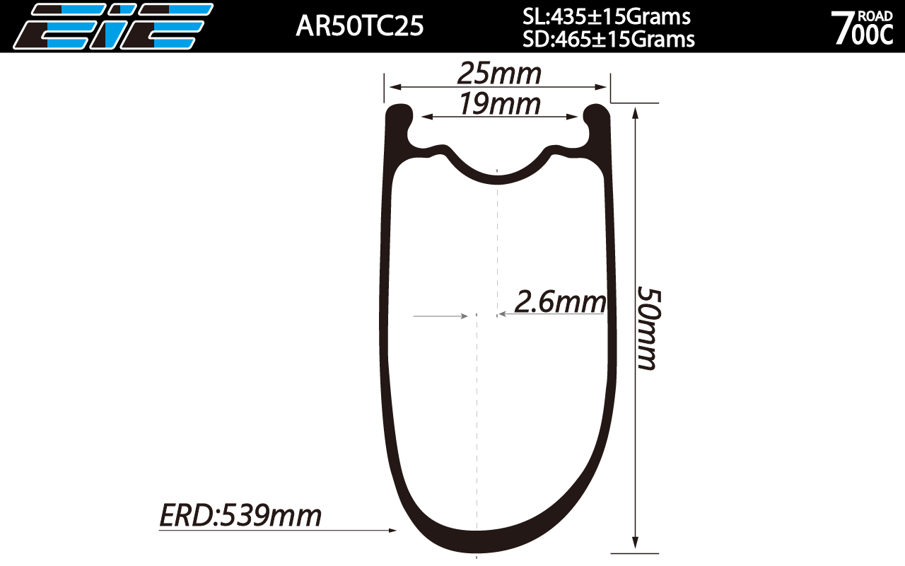 Asymmetric carbon clincher W/hooks 700C rim 500mm deep 25mm wide tubeless compatible