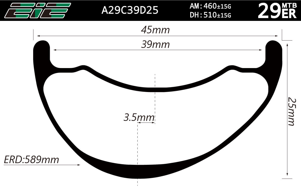 A29C39D25 Asymmetric 29er 29mm inner wide 25mm deep rim profile