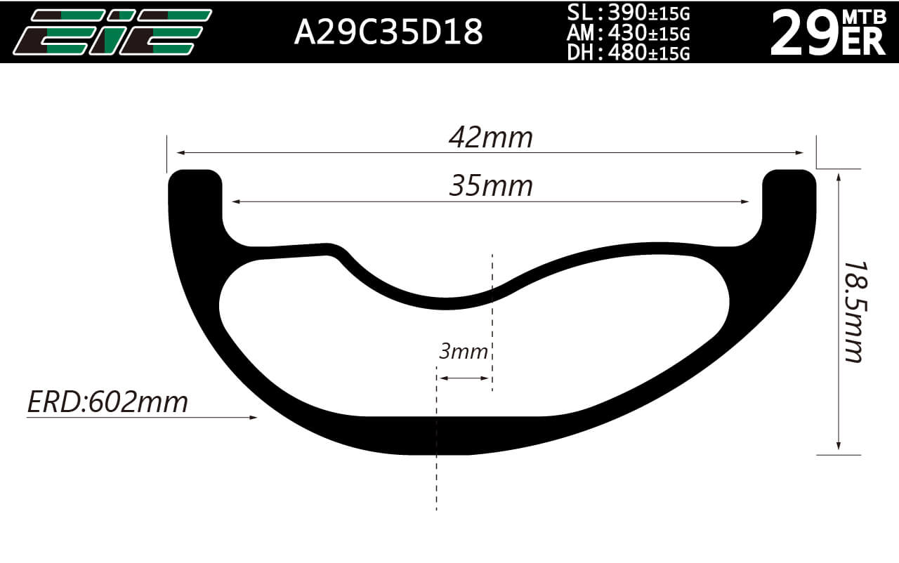 A29C35D18 29er 35mm inner wide 18.5 deep shallow profile carbon rim for enduro bike