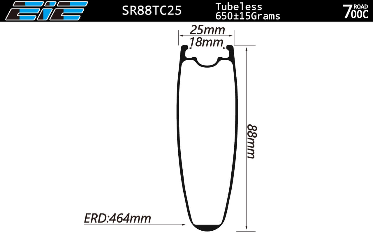 88mm deep 25mm wide carbon road rims symmetric profile tubeless compatible