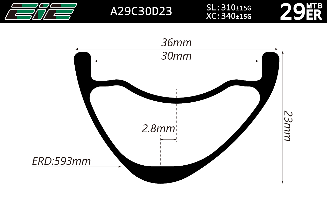 A29C30D23 ultralight wider XC carbon mtb rims and customized wheels asymmetrical profile