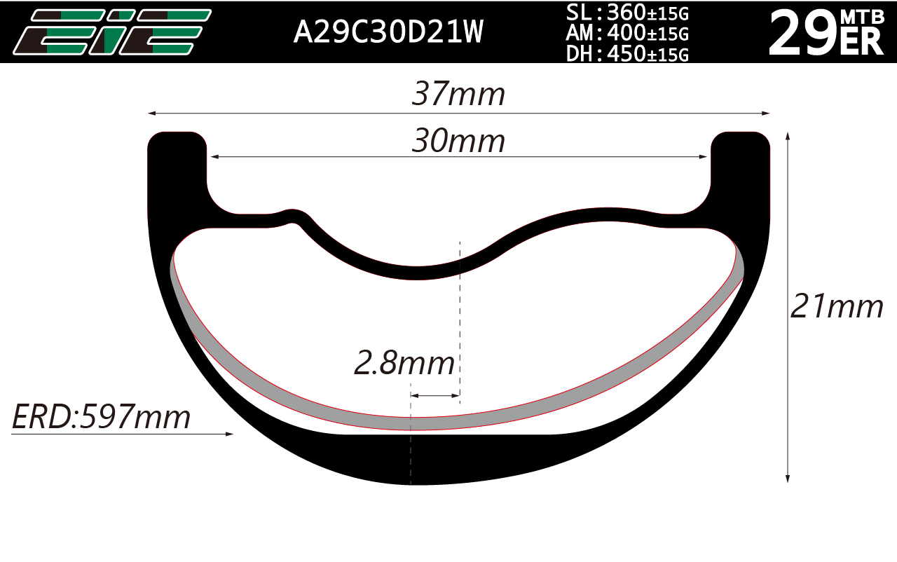 A29C30D21W 2022 New wave shape carbon all mountain bike rims asymmetric profile