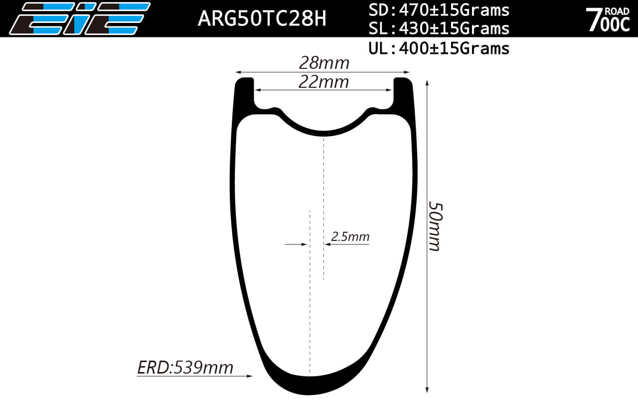 Asymmetric hookless 700C carbon road rims 50mm deep 28mm wide for road disc bikes