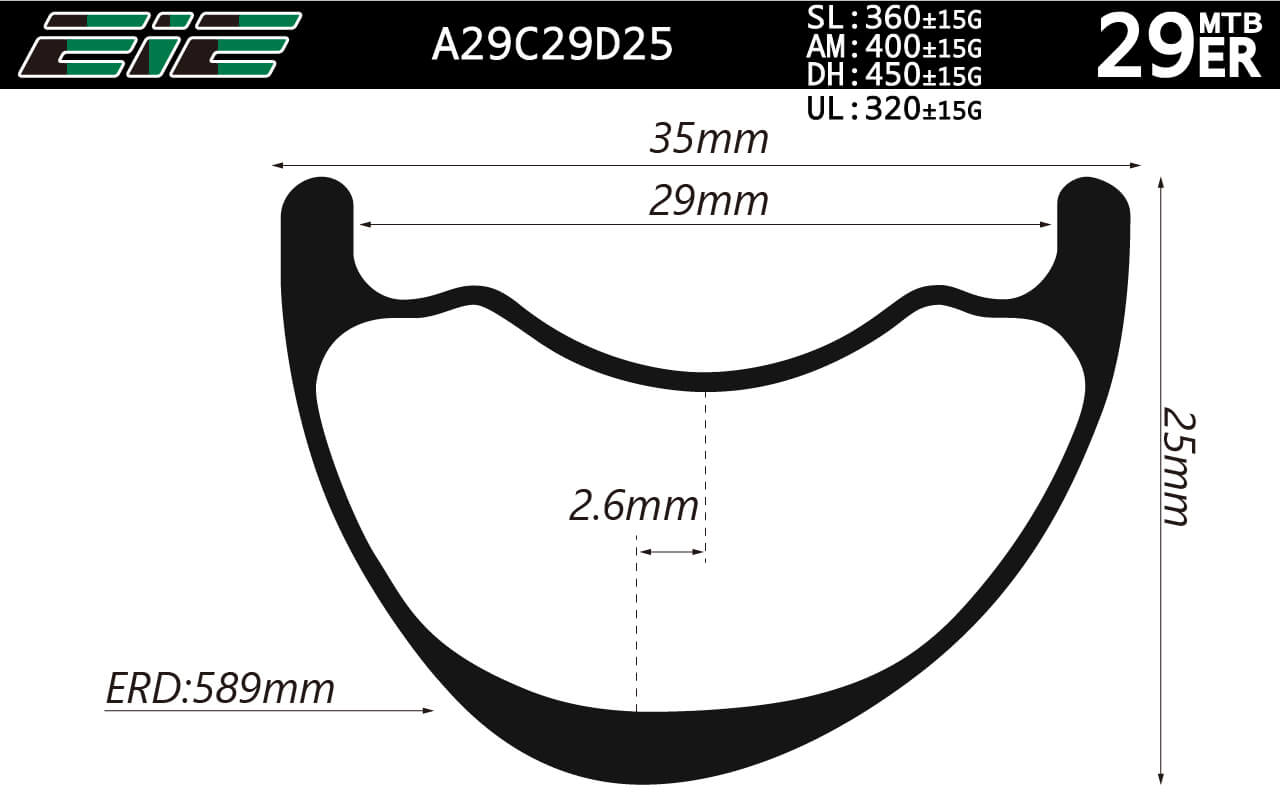 A29C29D25 29er all mountain 35mm wide enduro bike rim, asymmetrical bicycle rim