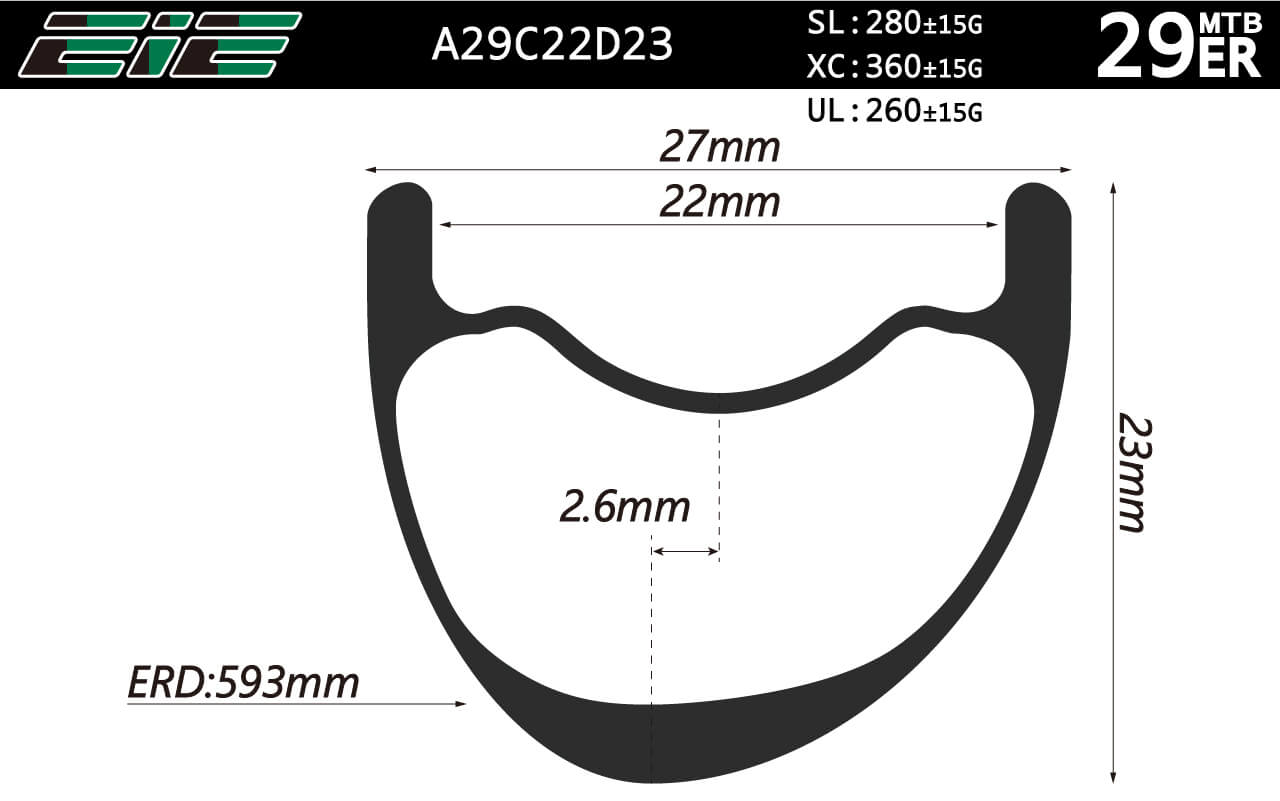 29er Asymmetric carbon MTB rims i22 wide profile tubeless compatible XC cycling