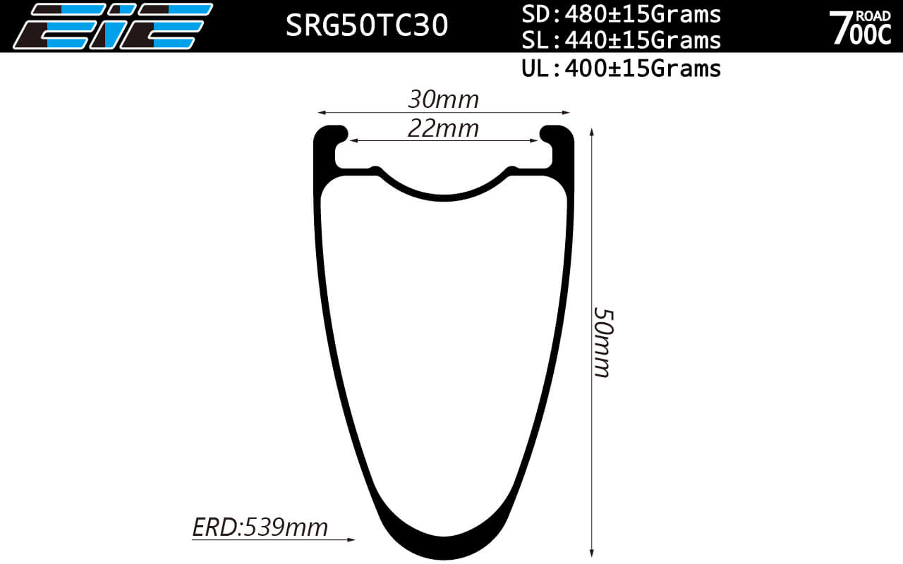 Carbon 700C Gravel Bike Rim 30mm Wide 50mm Deep Symmetric Profile