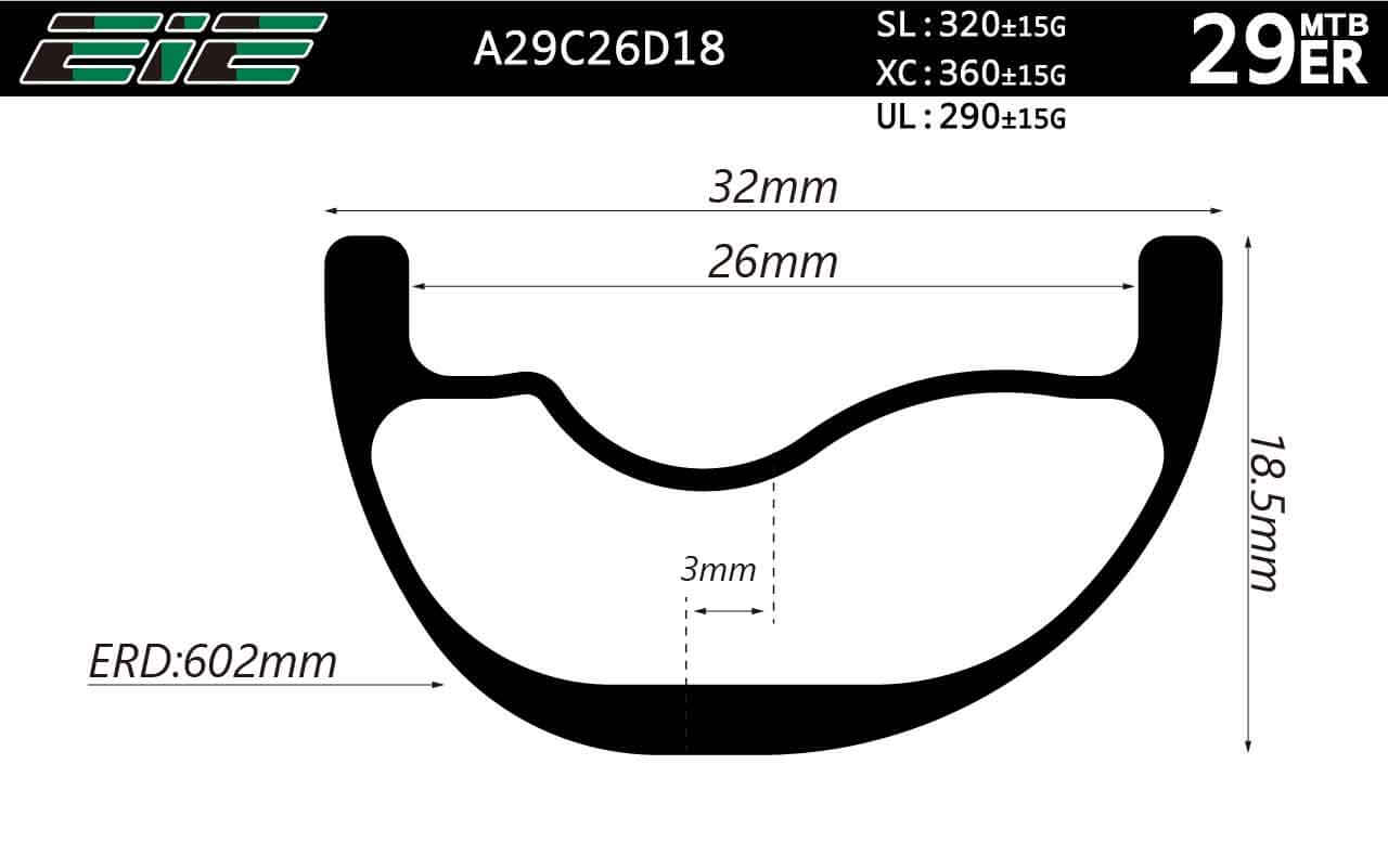 A29C26D18 29er carbon bike rims 26mm inner wide 18.5mm deep asymmetric profile