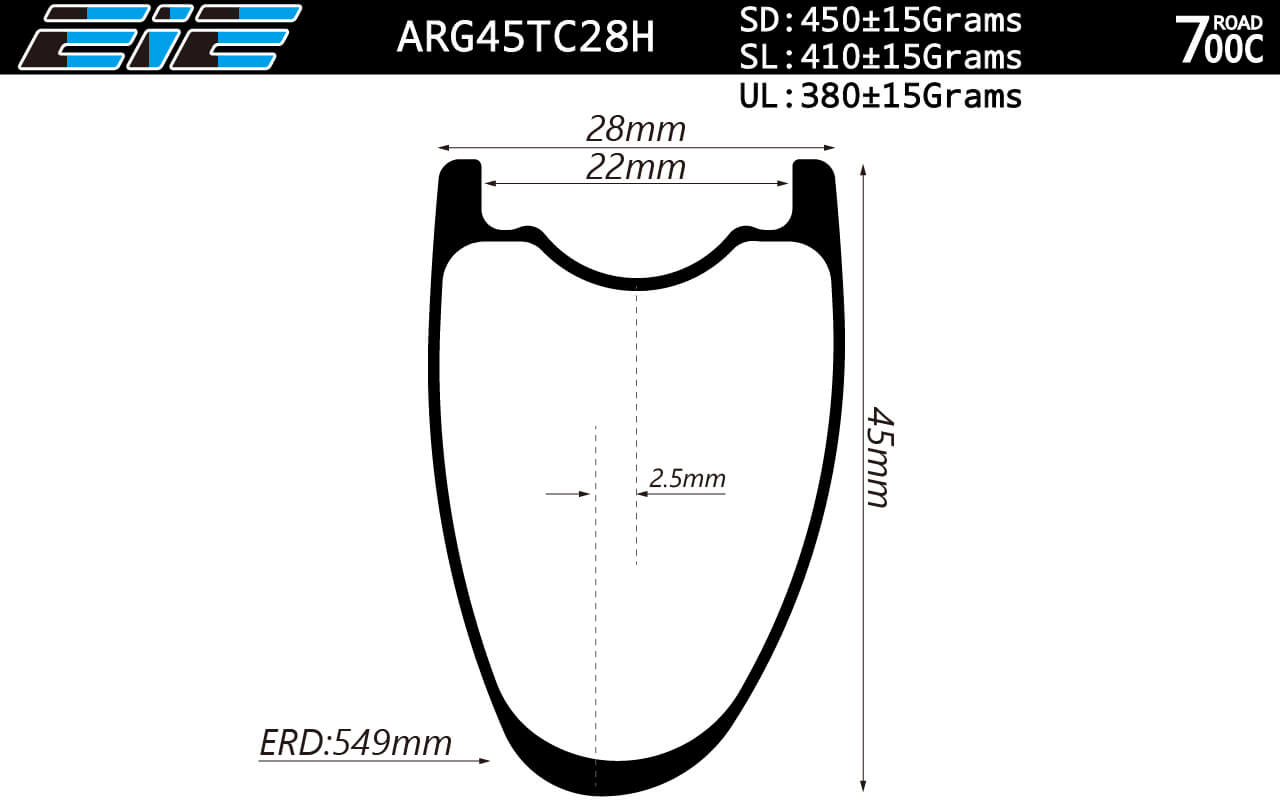 700C 45mm deep 28mm wide hookless asymmetric carbon road rims for cyclocross road bicycles