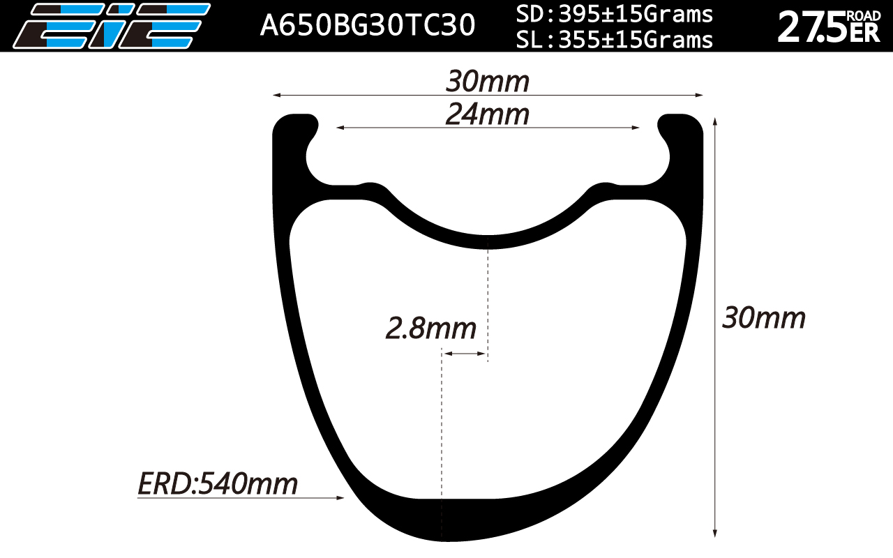 asymmtric 650B 30mm wide hooks carbon rims and custom build wheels for CX gravel bicycles