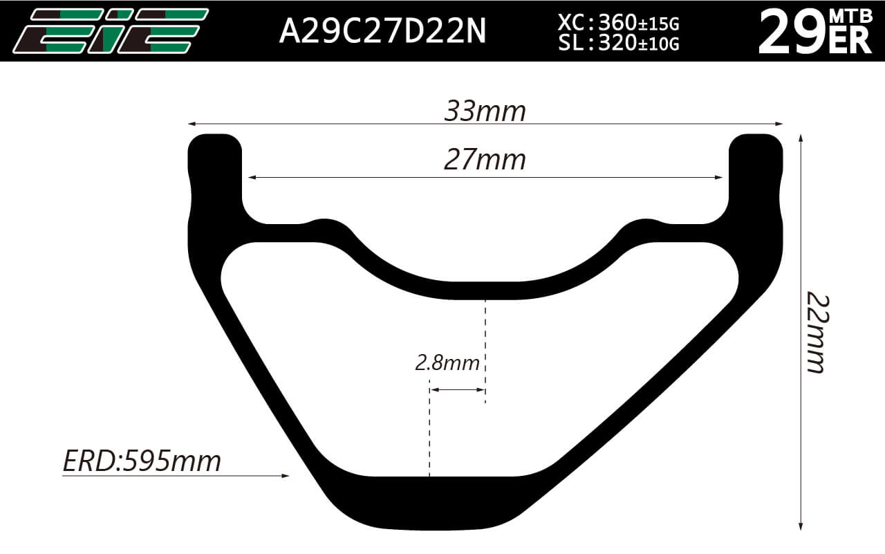 29er-I27-D22 asymmetric profile most impact resistance carbon MTB rims  and customized wheels tubeless compatible