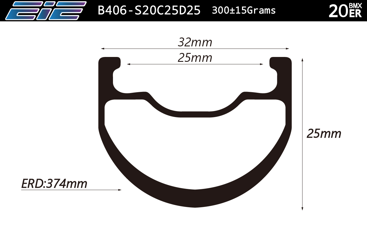 eie S20C25D25 BMX rims BSD 406mm ERD 362mm 32mm wide 25mm deep
