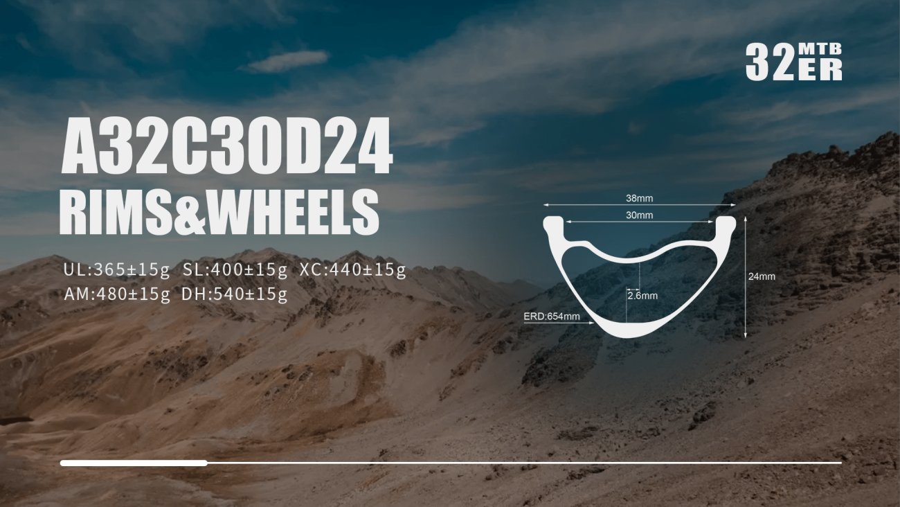 A32C30D24 32er-I30-D24 Asymmetric superlight carbon fiber mtb rims and custom XC/AM wheels tubeless compatible