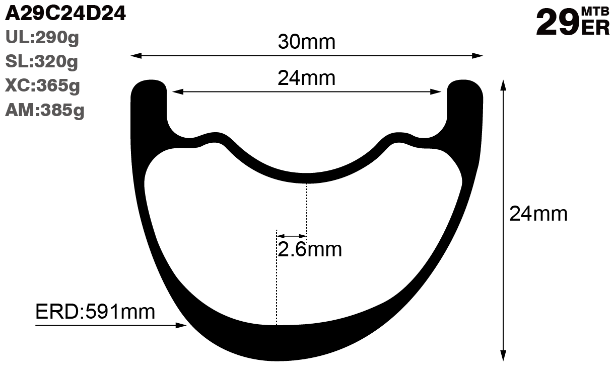 29er-I24-D24-asymmetric-mountain-bike-hookless-XC-carbon-rims-and-wheels-profile-drawing