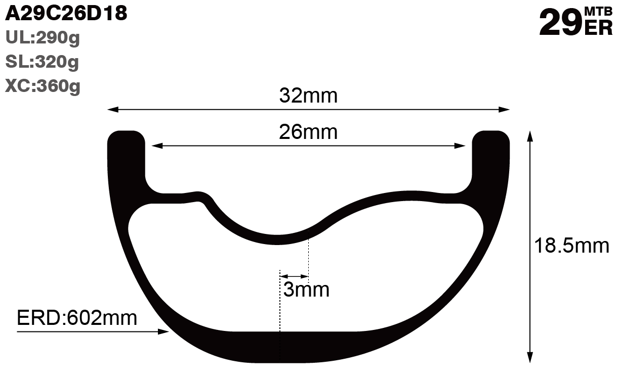 29er-I26-D18.5-asymmetric-mountain-bike-XC-carbon-rims-and-wheels-profile-drawing