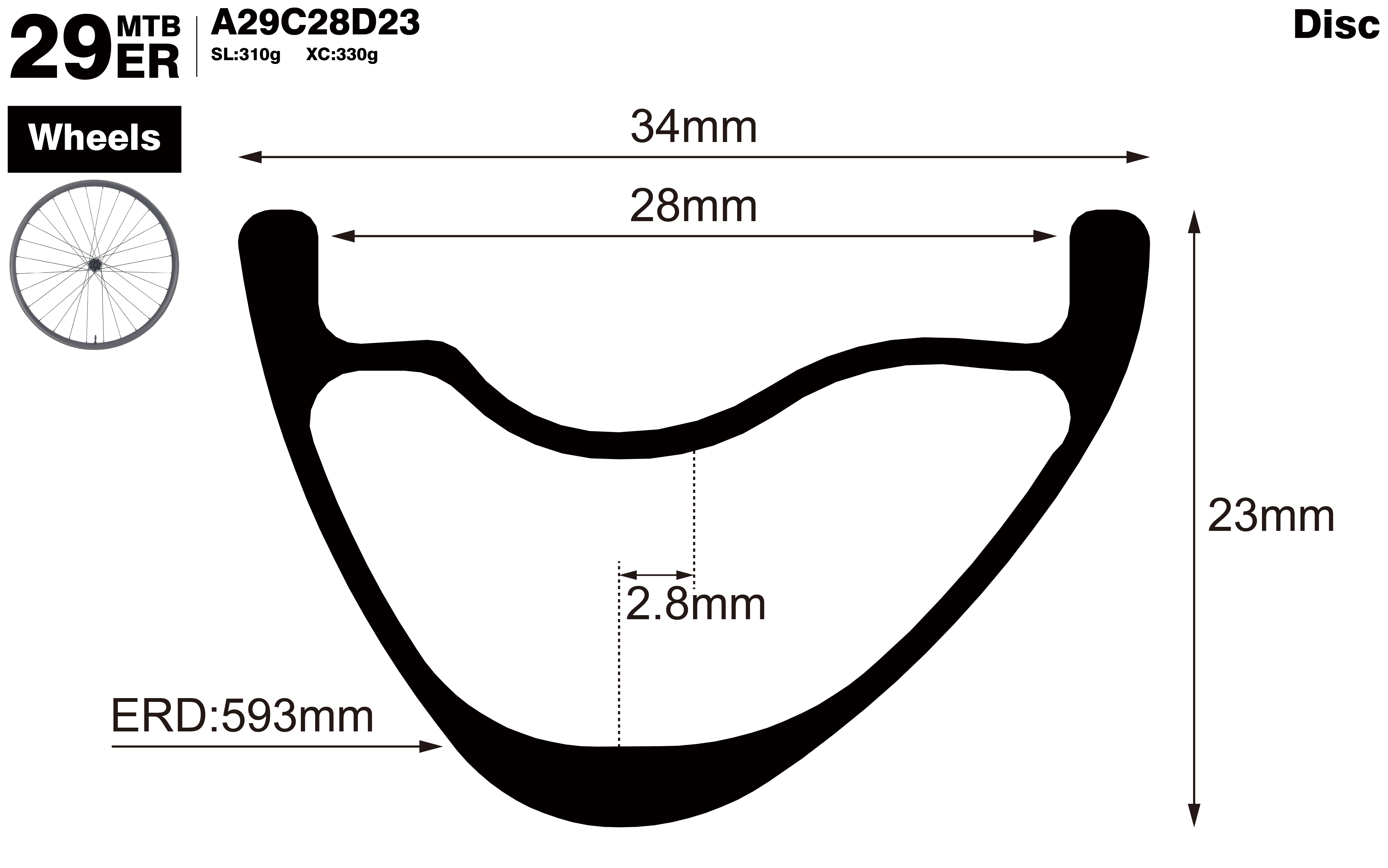 29er-I28-D23-asymmetric-mountain-bike-XC-carbon-wheels-profile-drawing