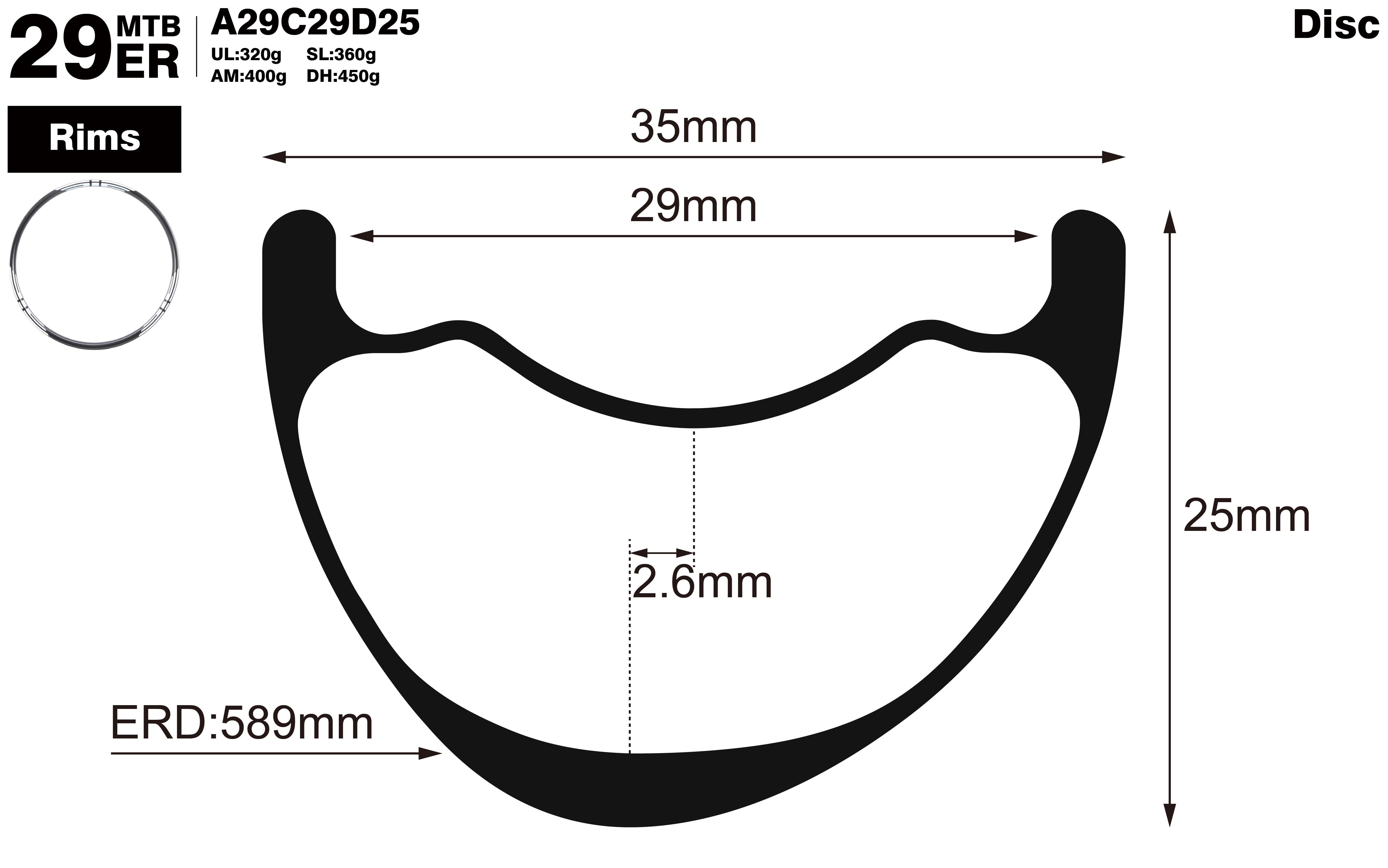 29er-I29-D25-asymmetric-mountain-bike-hookless-AM-carbon-rims-profile-drawing