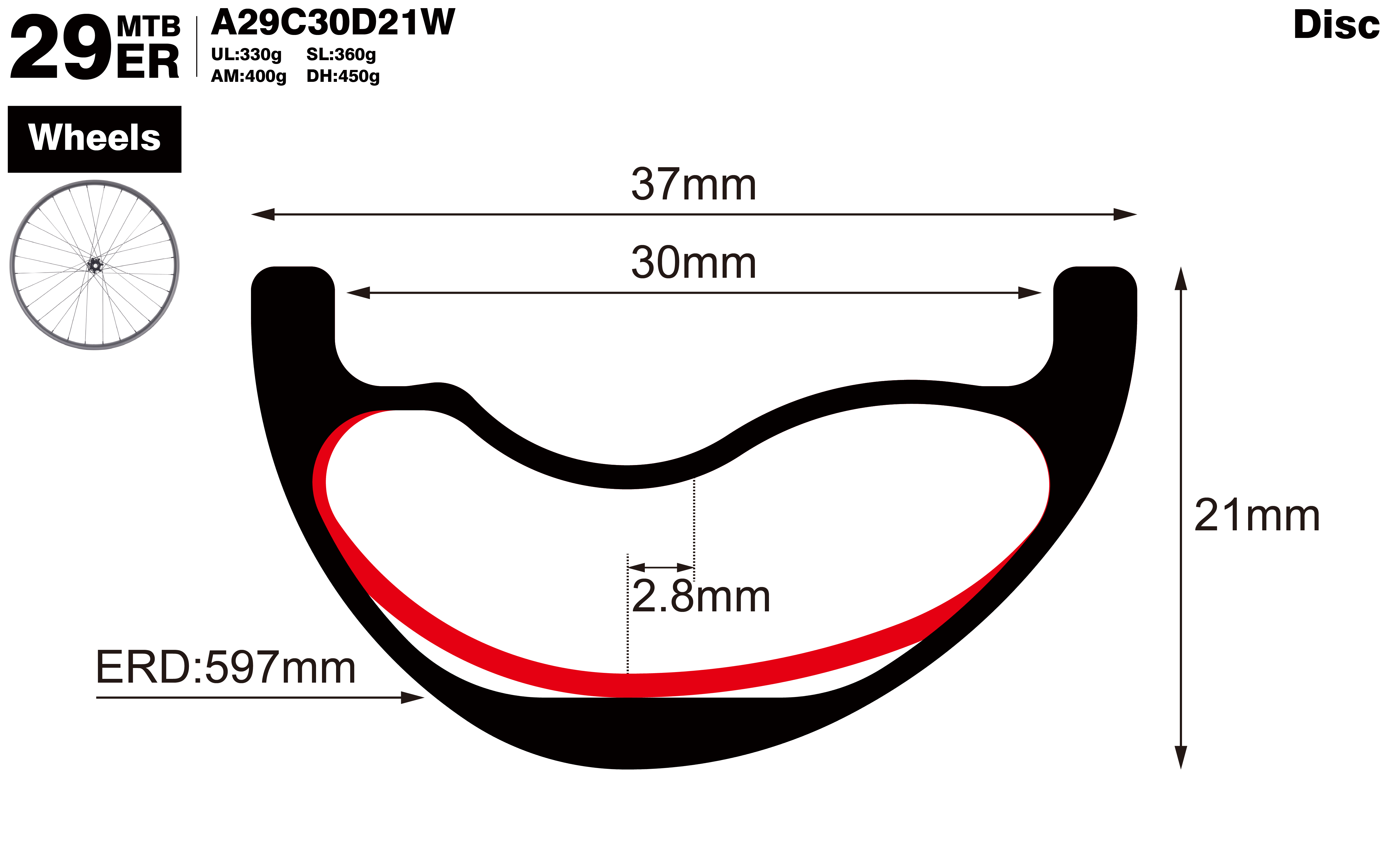 29er-I30-D21-asymmetric-mountain-bike-AM-carbon-wheels-profile-drawing