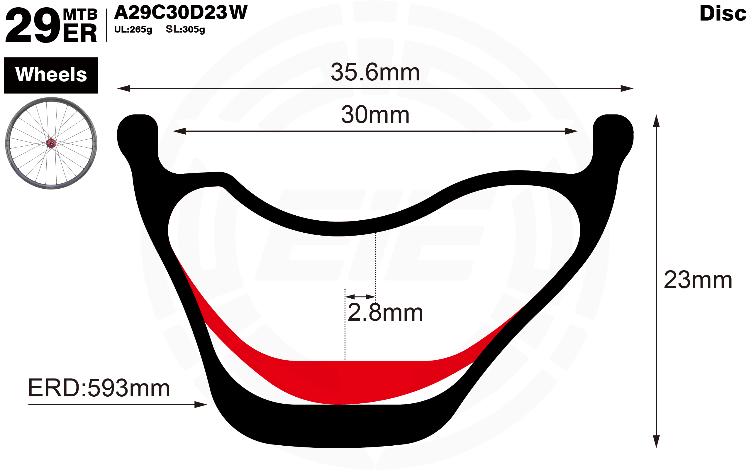 29er-I30-D23-asymmetric-mountain-bike-wavy-XC-carbon-wheels-profile-drawing