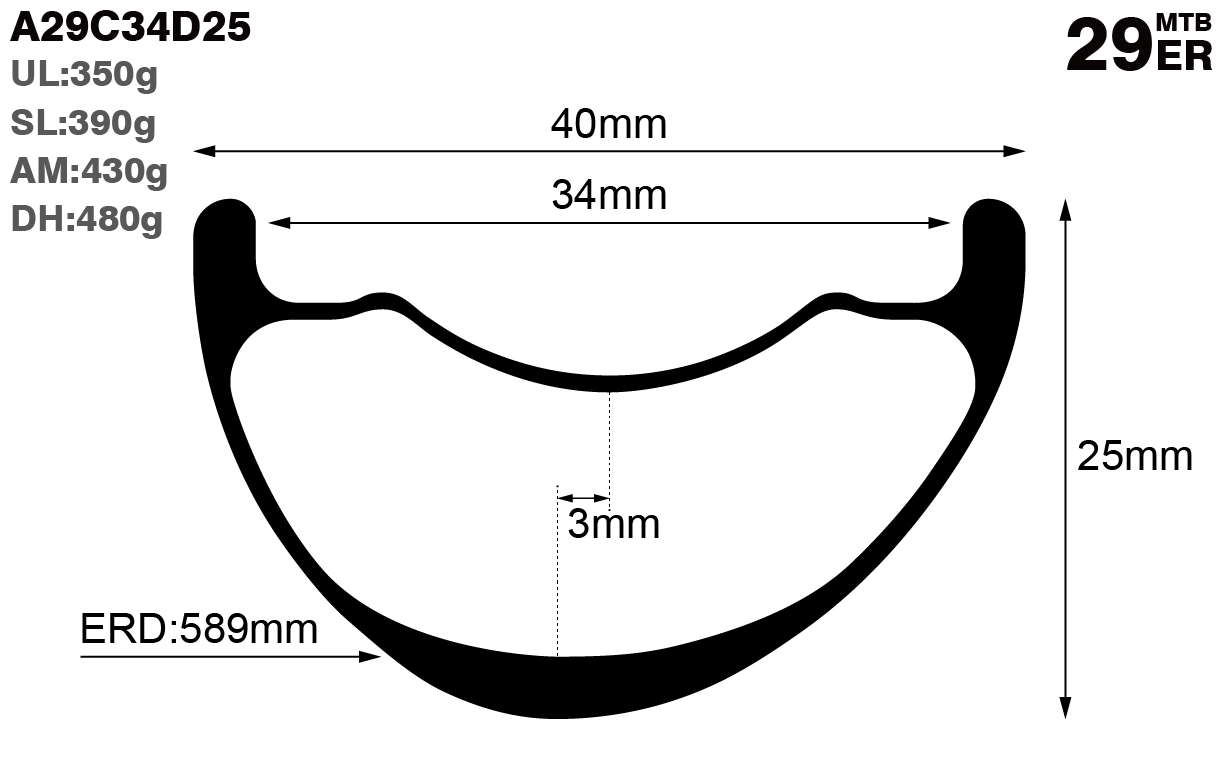 29er-I34-D25-asymmetric-mountain-bike-hookless-AM-carbon-rims-and-wheels-profile-drawing