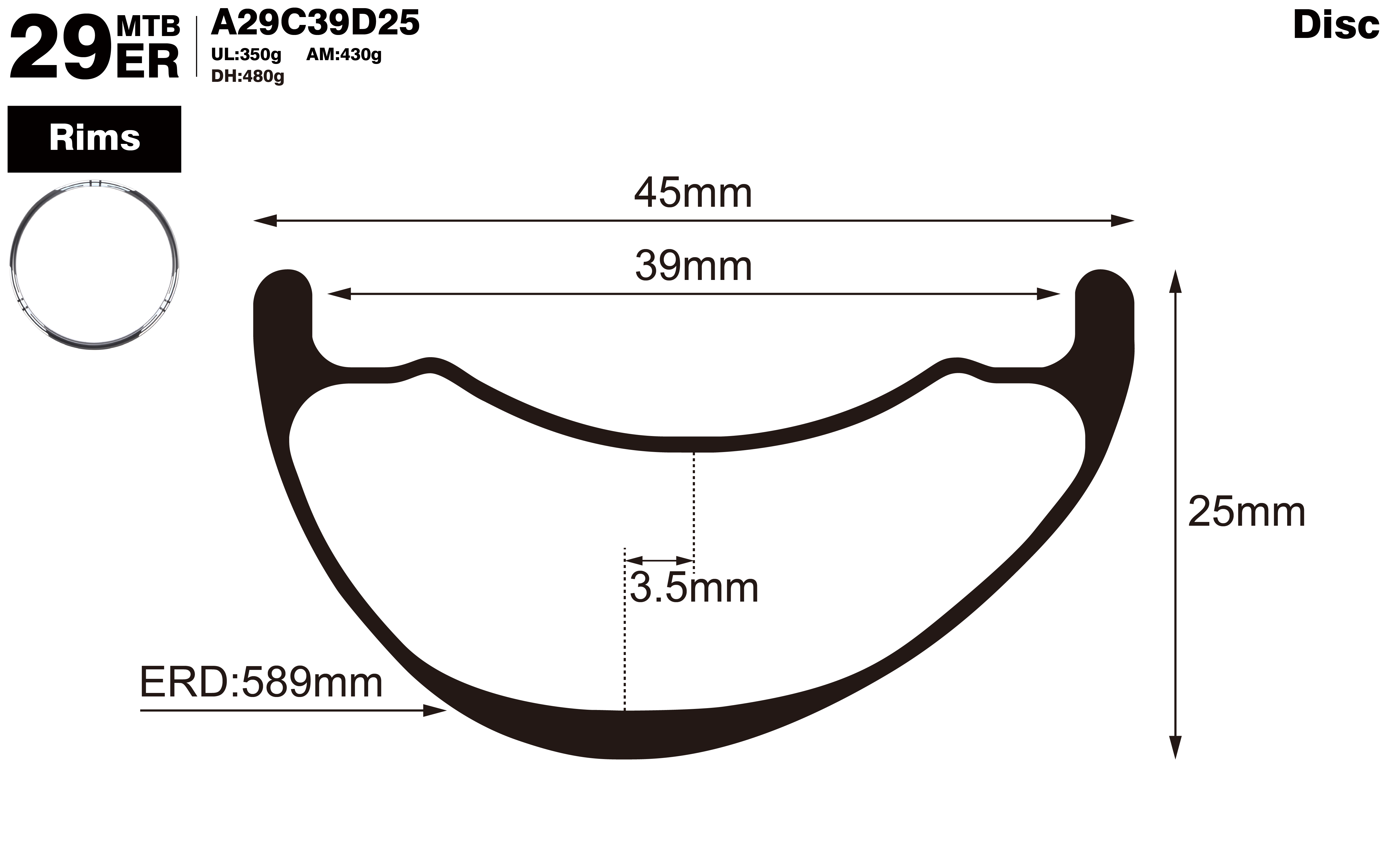 29er-I39-D25-asymmetric-mountain-bike-AM-carbon-rims-profile-drawing