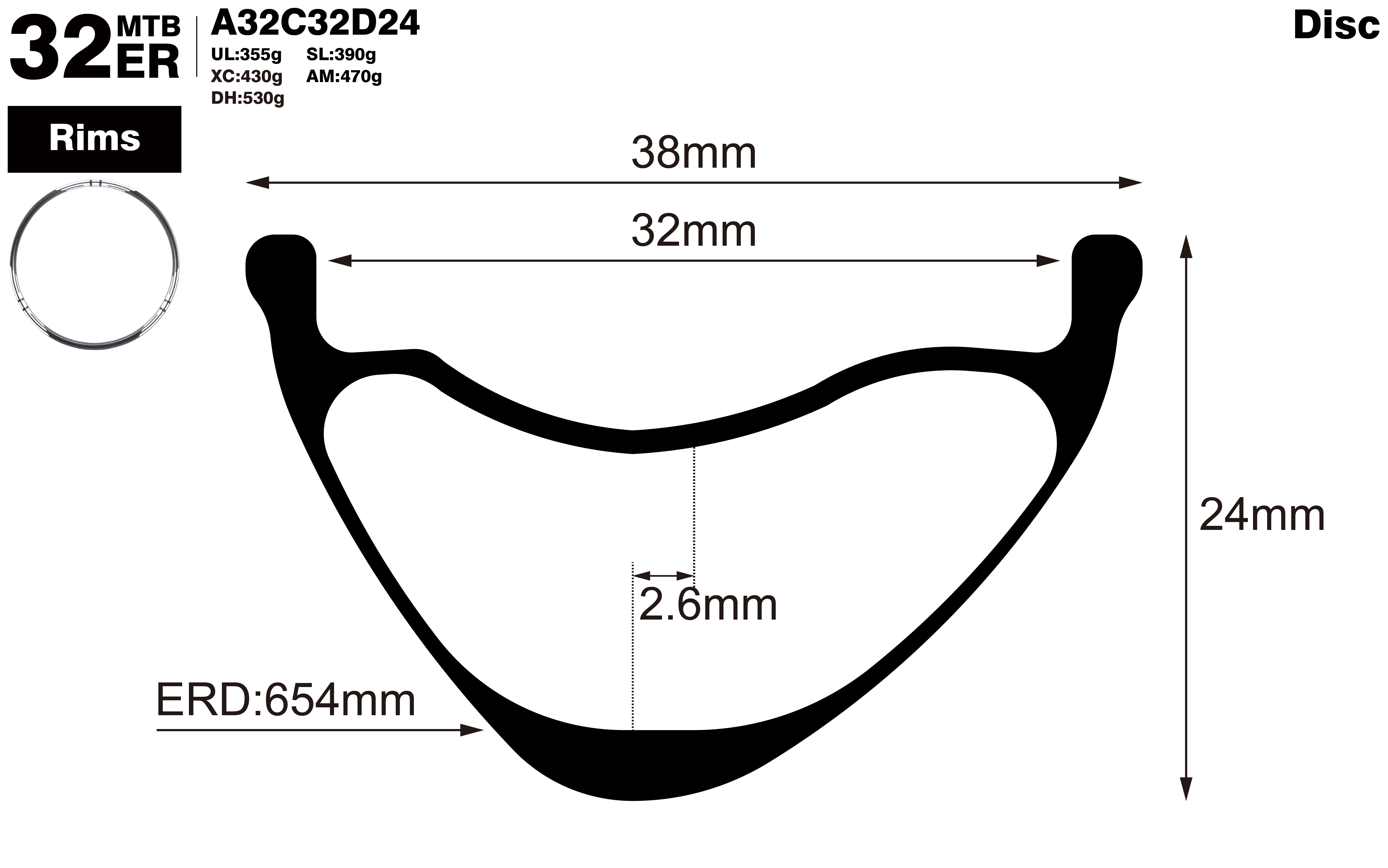 32er-I32-D24-asymmetric-mountain-bike-XC-carbon-rims-profile-drawing