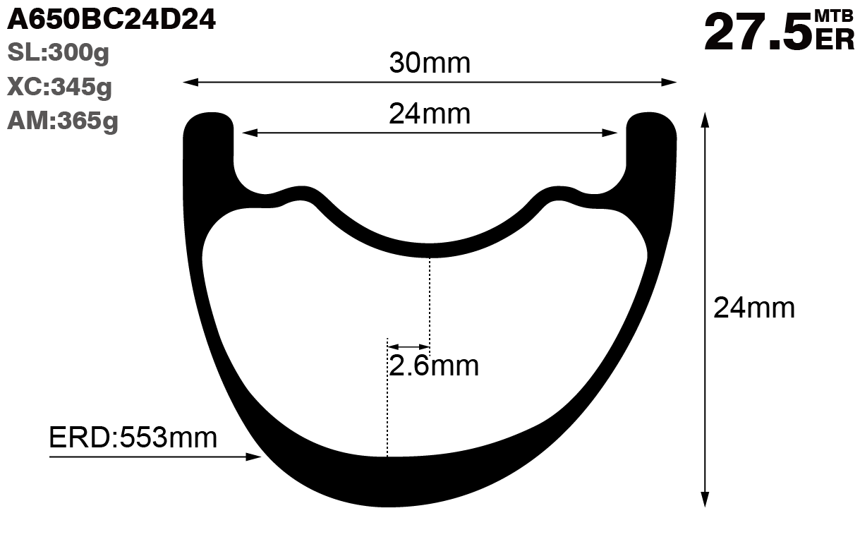 27.5er-I24-D24-asymmetric-mountain-bike-XC-carbon-rims-and-wheels-profile-drawing