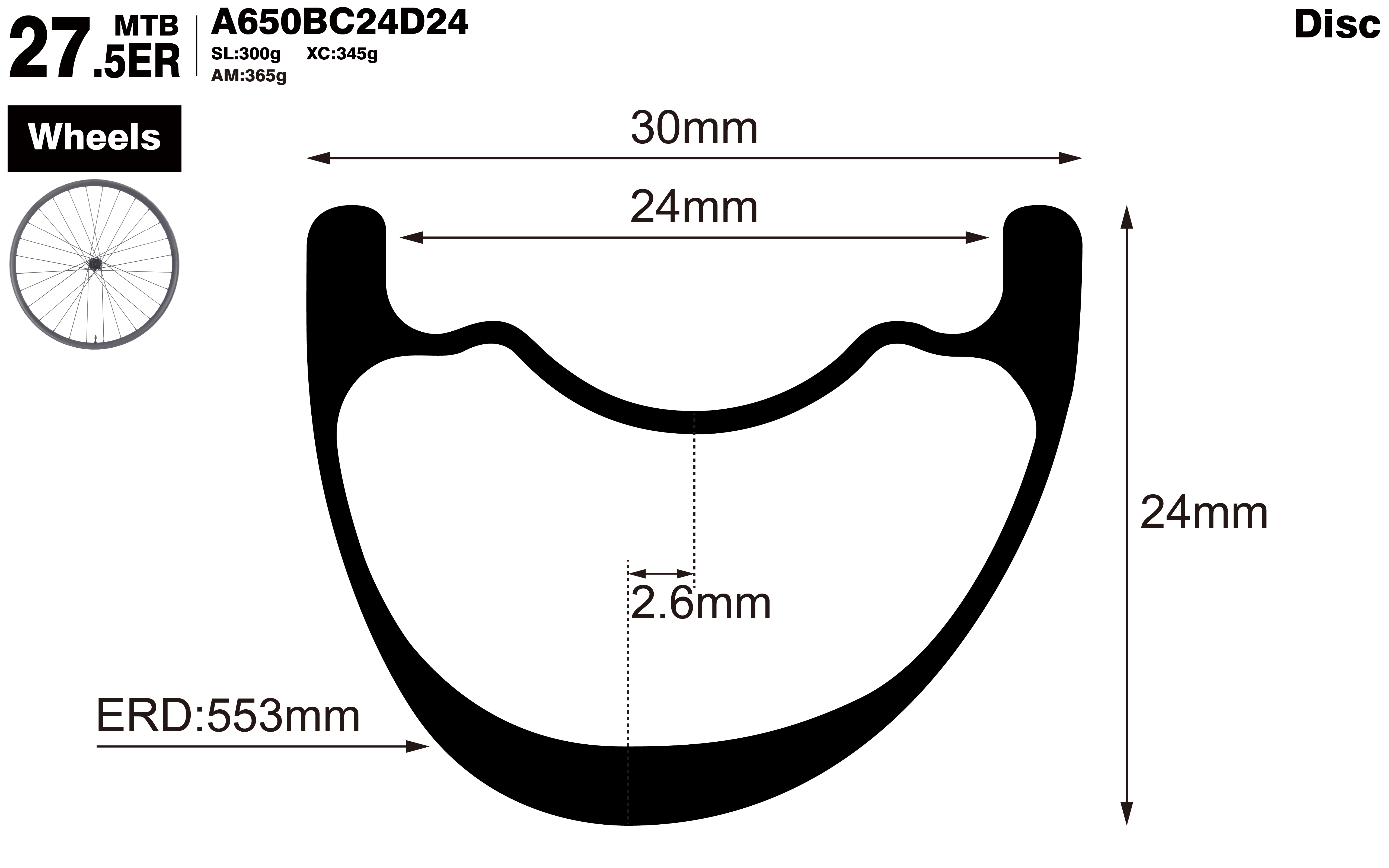 27.5er-I24-D24-asymmetric-mountain-bike-XC-carbon-wheels-profile-drawing