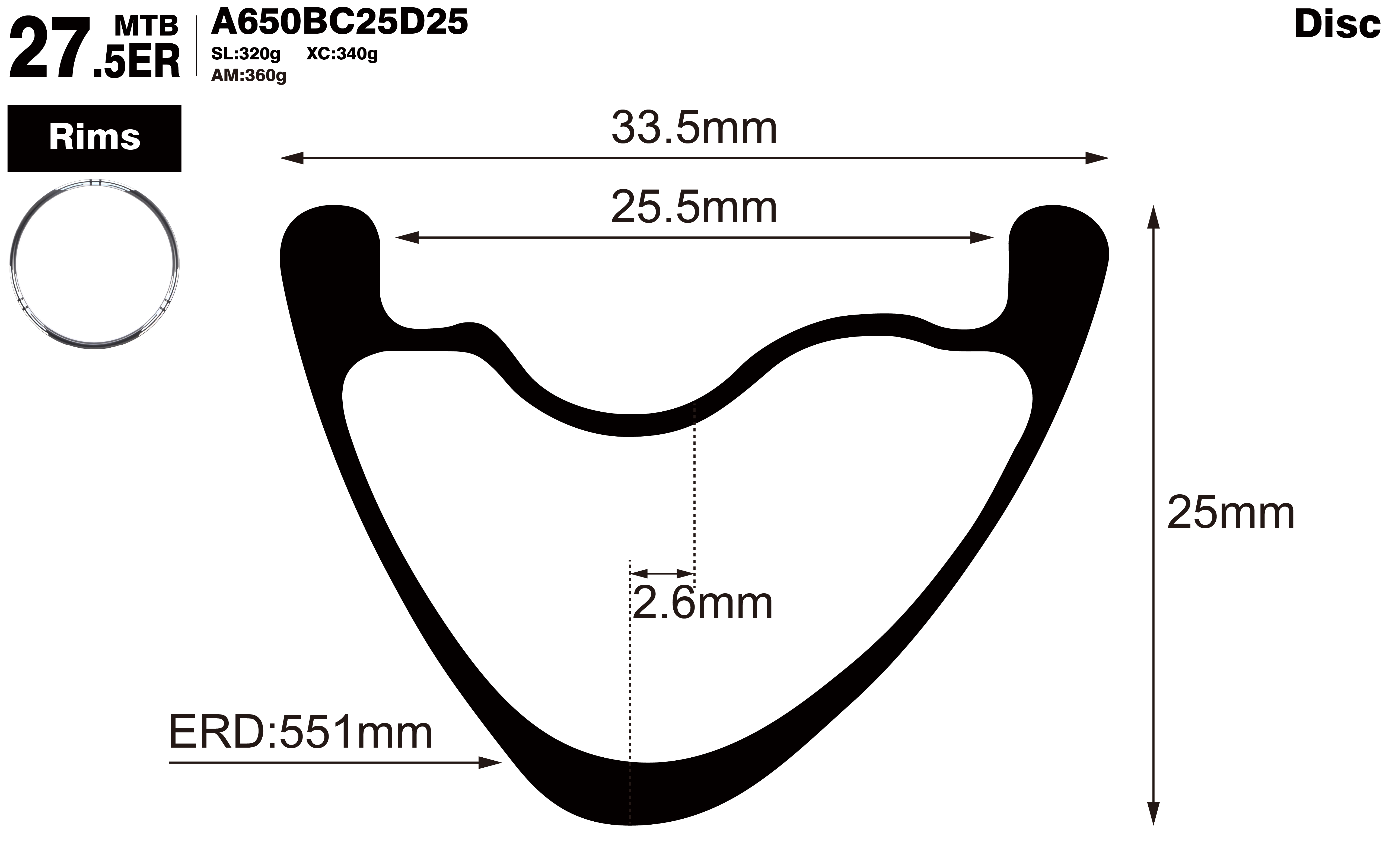 27.5er-I25.5-D25-asymmetric-mountain-bike-XC-carbon-rims-profile-drawing