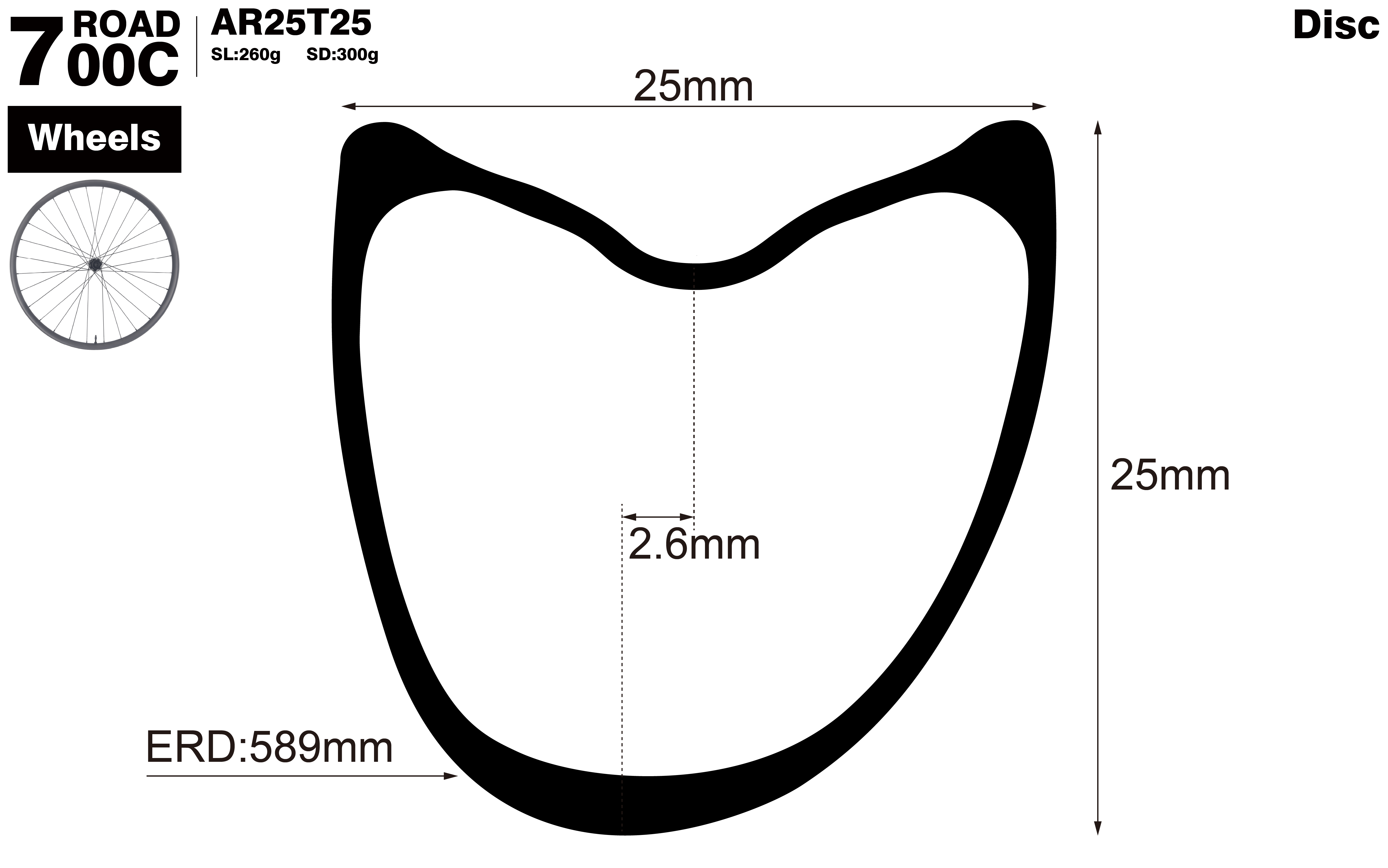 700C-I25-D25-asymmetric-road-bike-tubular-carbon-wheels-profile-drawing