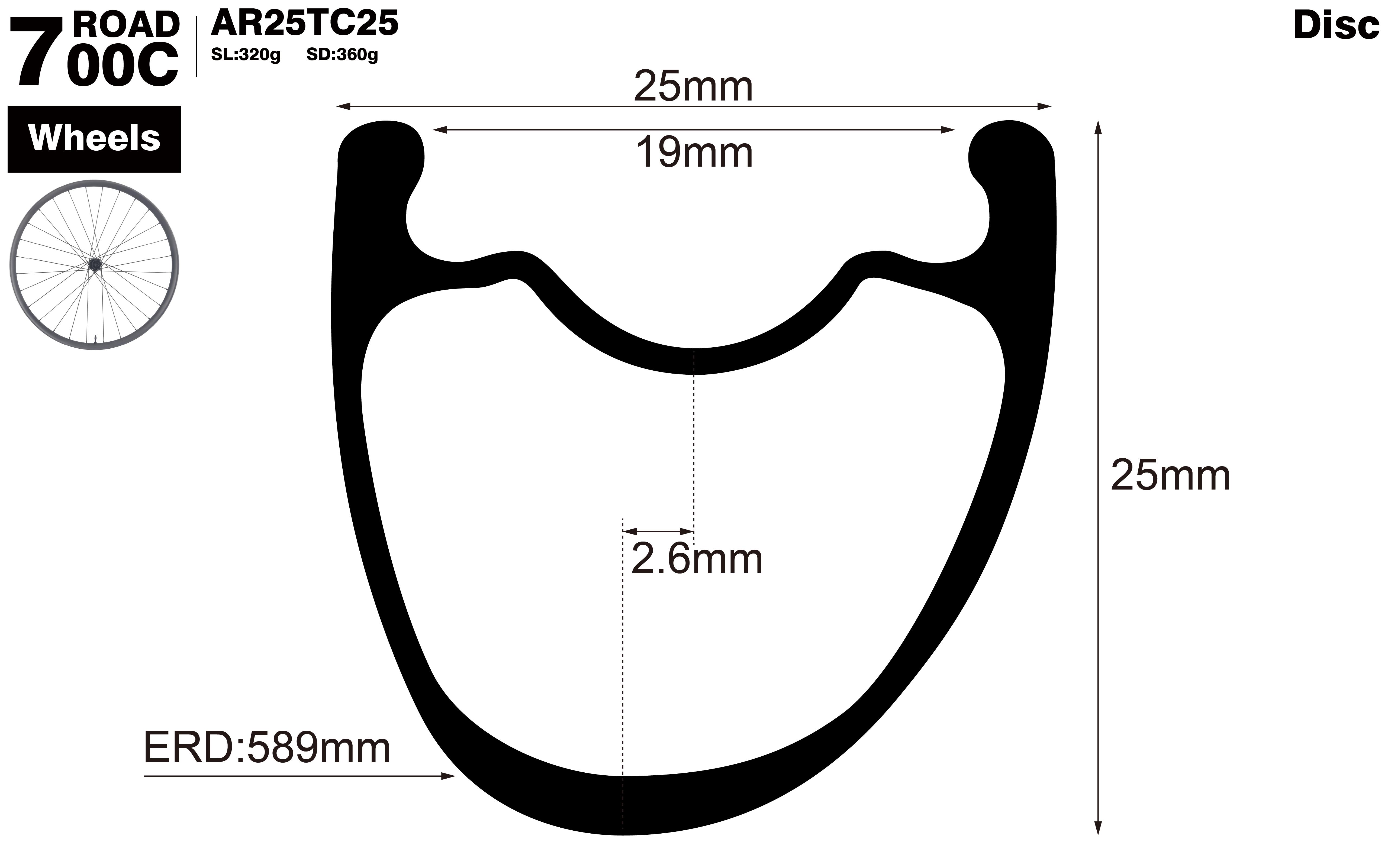 700C-I19-D25-asymmetric-road-bike-clincher-carbon-wheels-profile-drawing