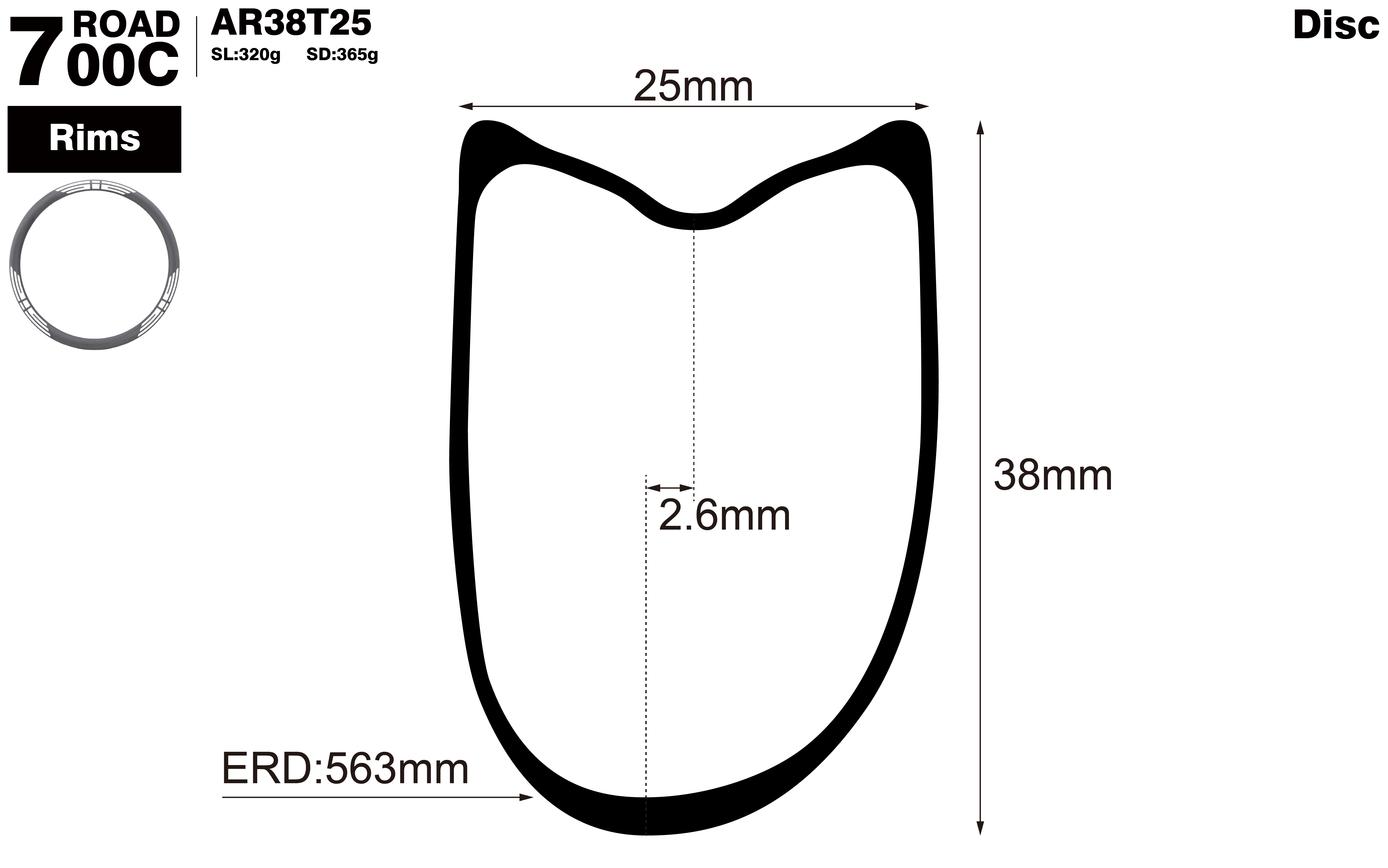 700C-I25-D38-asymmetric-road-bike-tubular-carbon-rims-profile-drawing