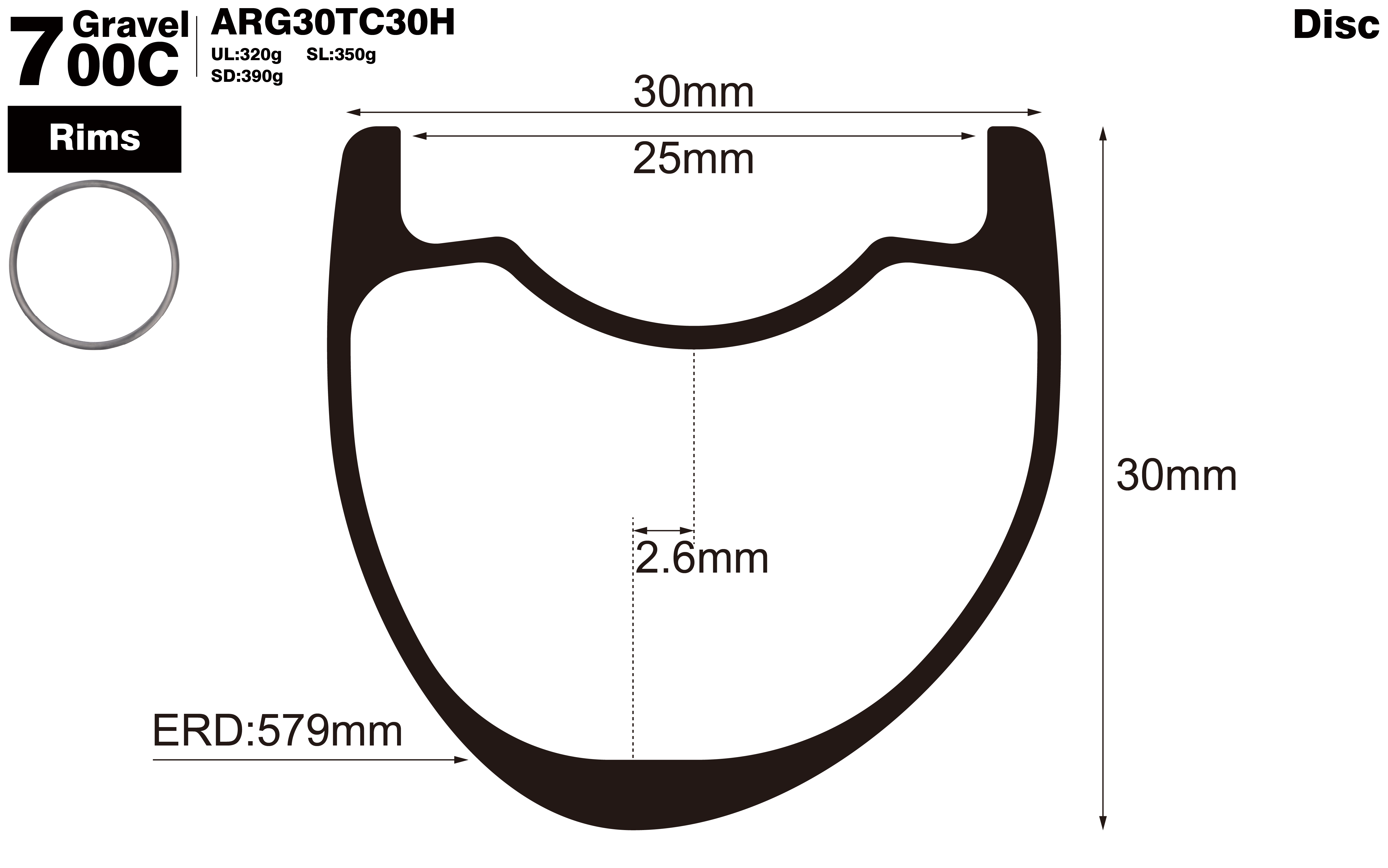 700C-I25-D30-asymmetric-road-bike-hookless-gravel-carbon-rims-profile-drawing