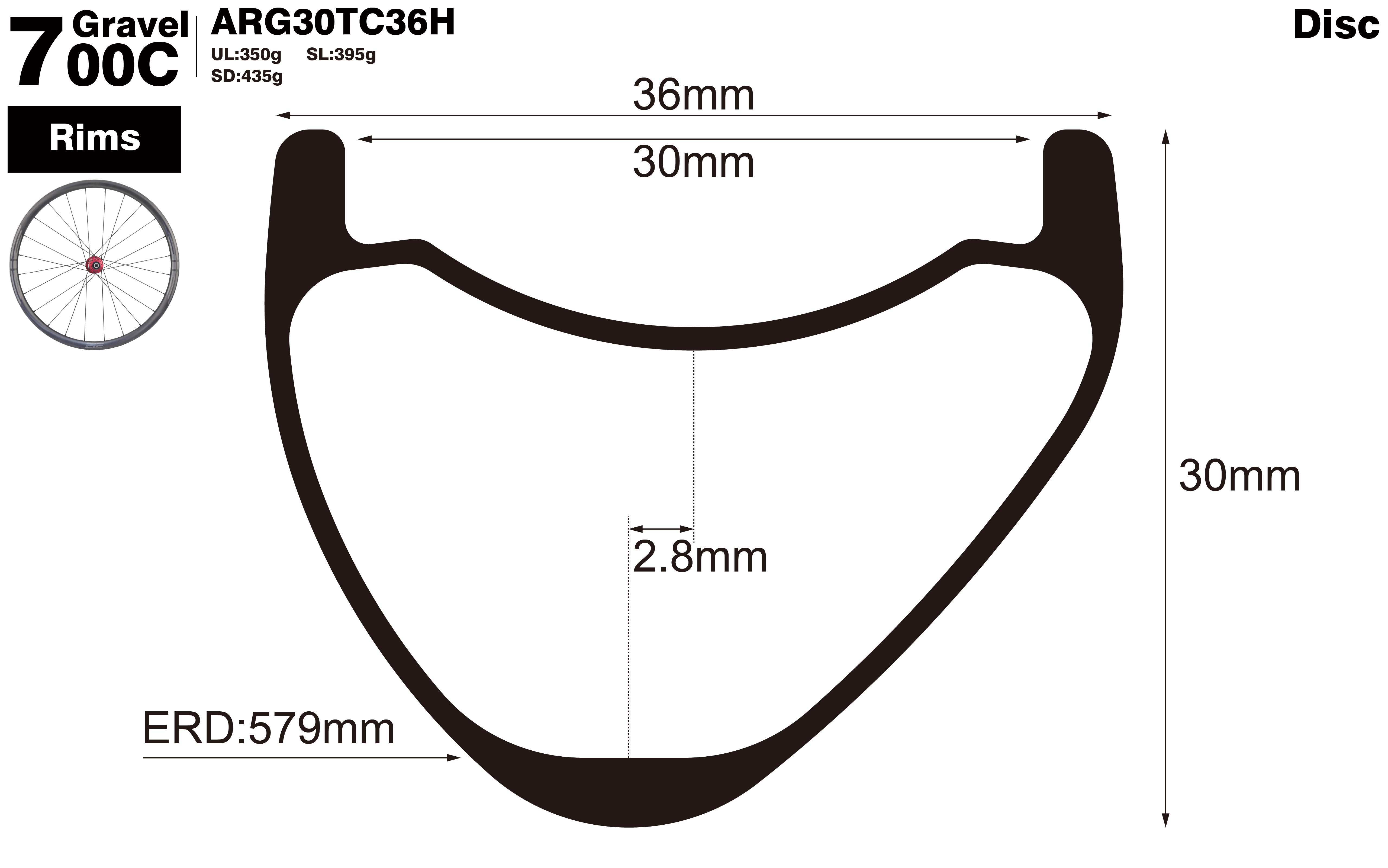 700c-I30-D30-asymmetric-road-bike-hookless-gravel-carbon-wheels-profile-drawing