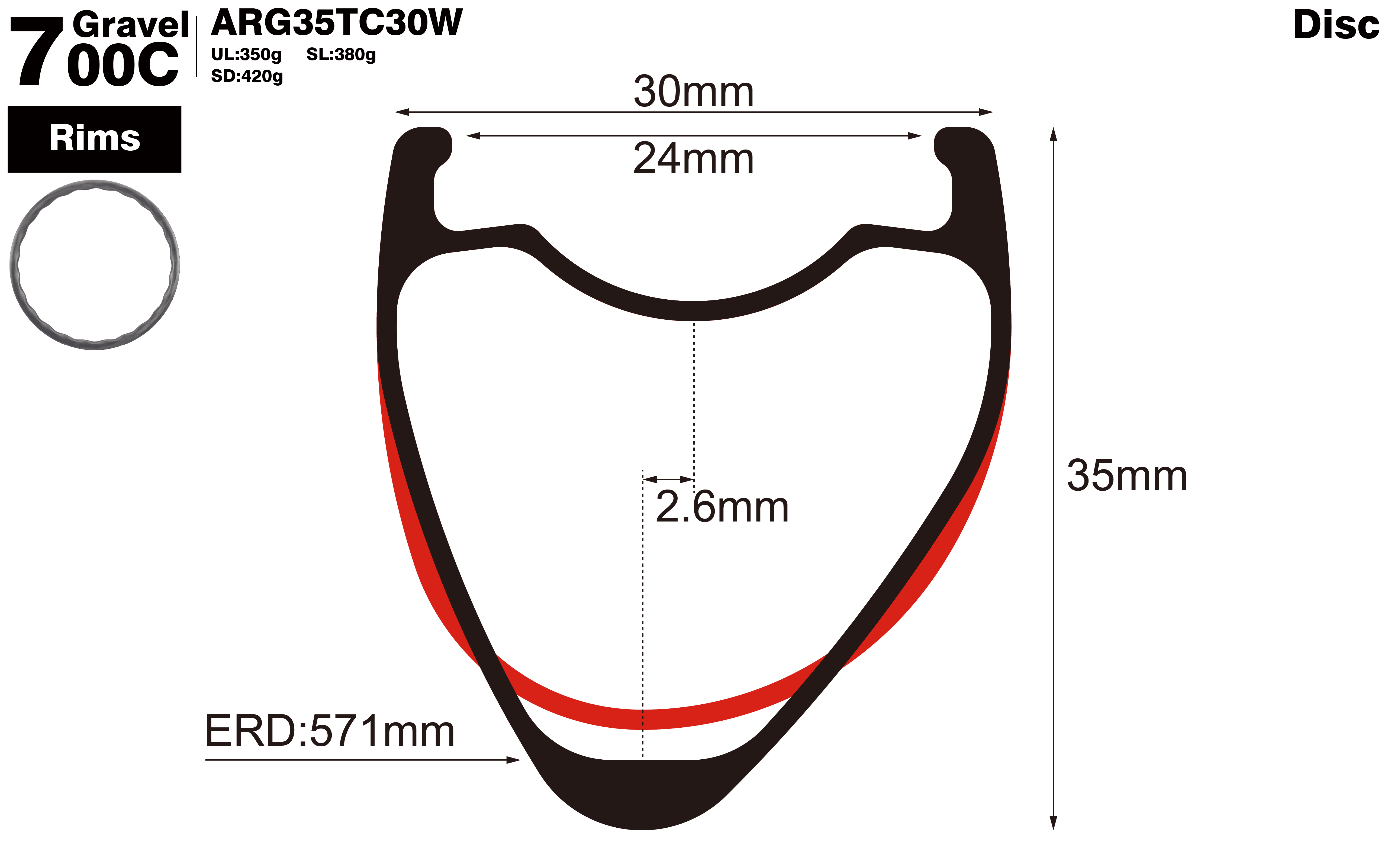 700c-I24-D35-asymmetric-road-bike-gravel-carbon-rims-profile-drawing