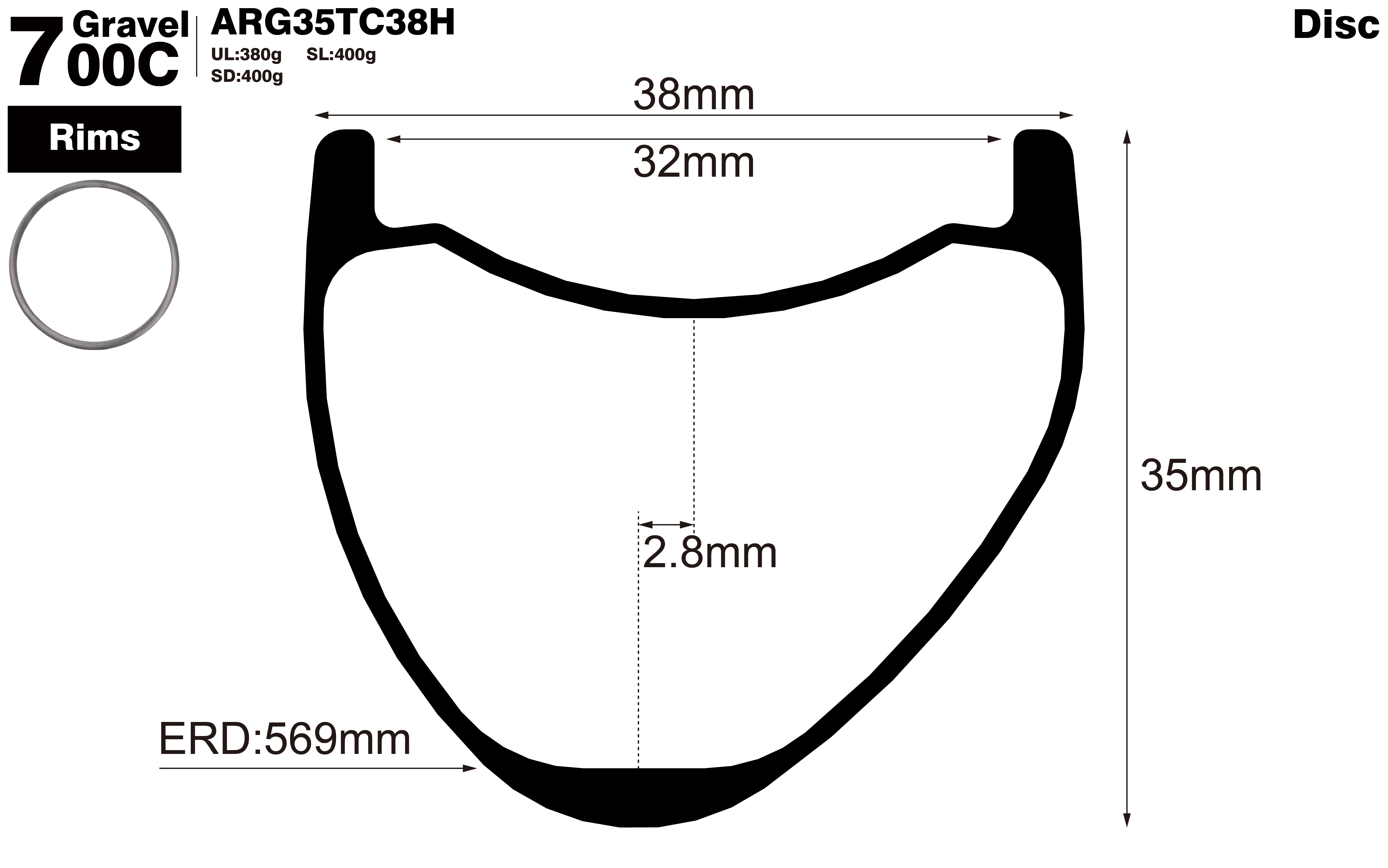 700C-I32-D35-asymmetric-road-bike-hookless-gravel-carbon-rims-profile-drawing