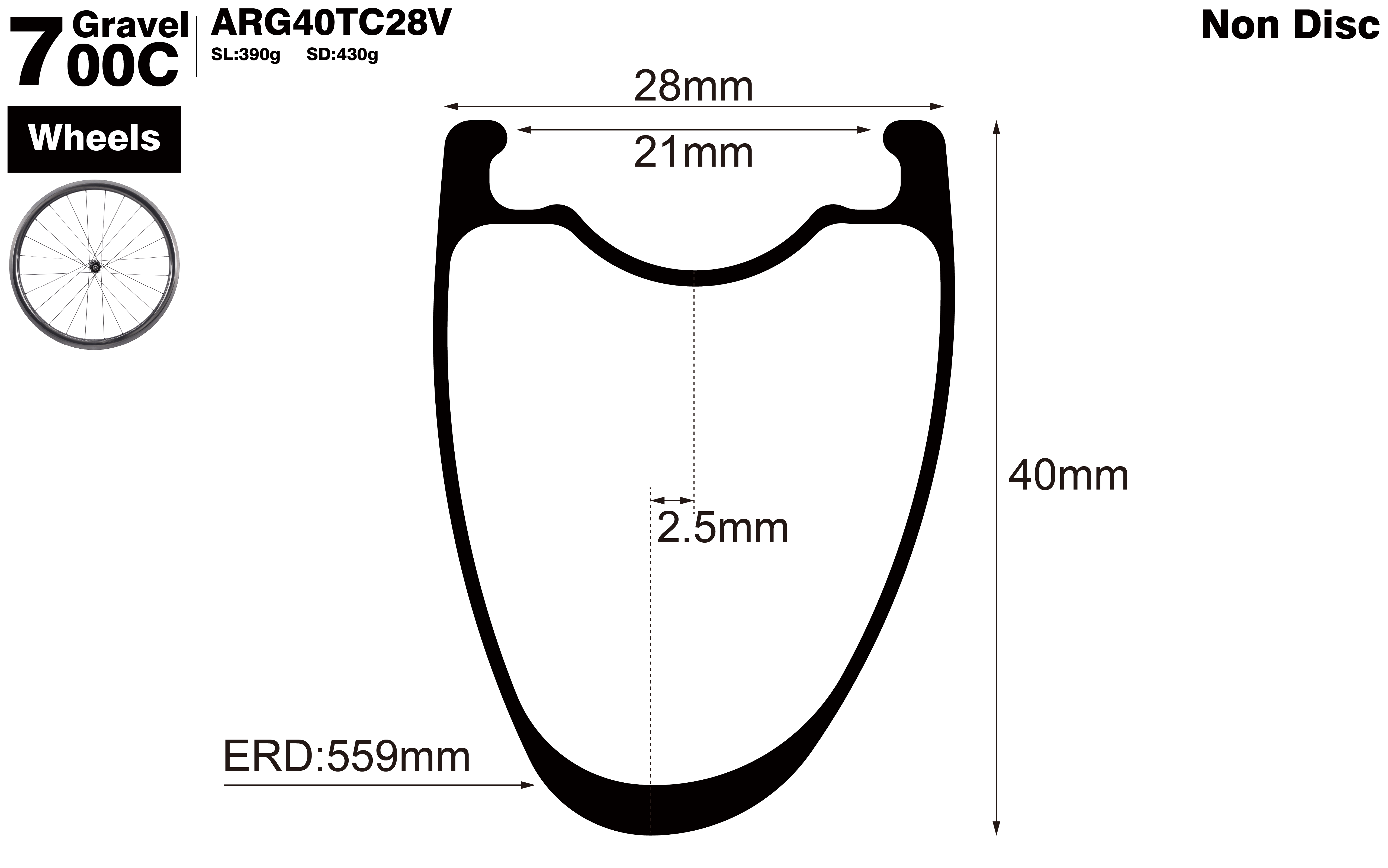 700C-I21-D40-asymmetric-road-bike-clincher-carbon-hook-wheels-profile-drawing