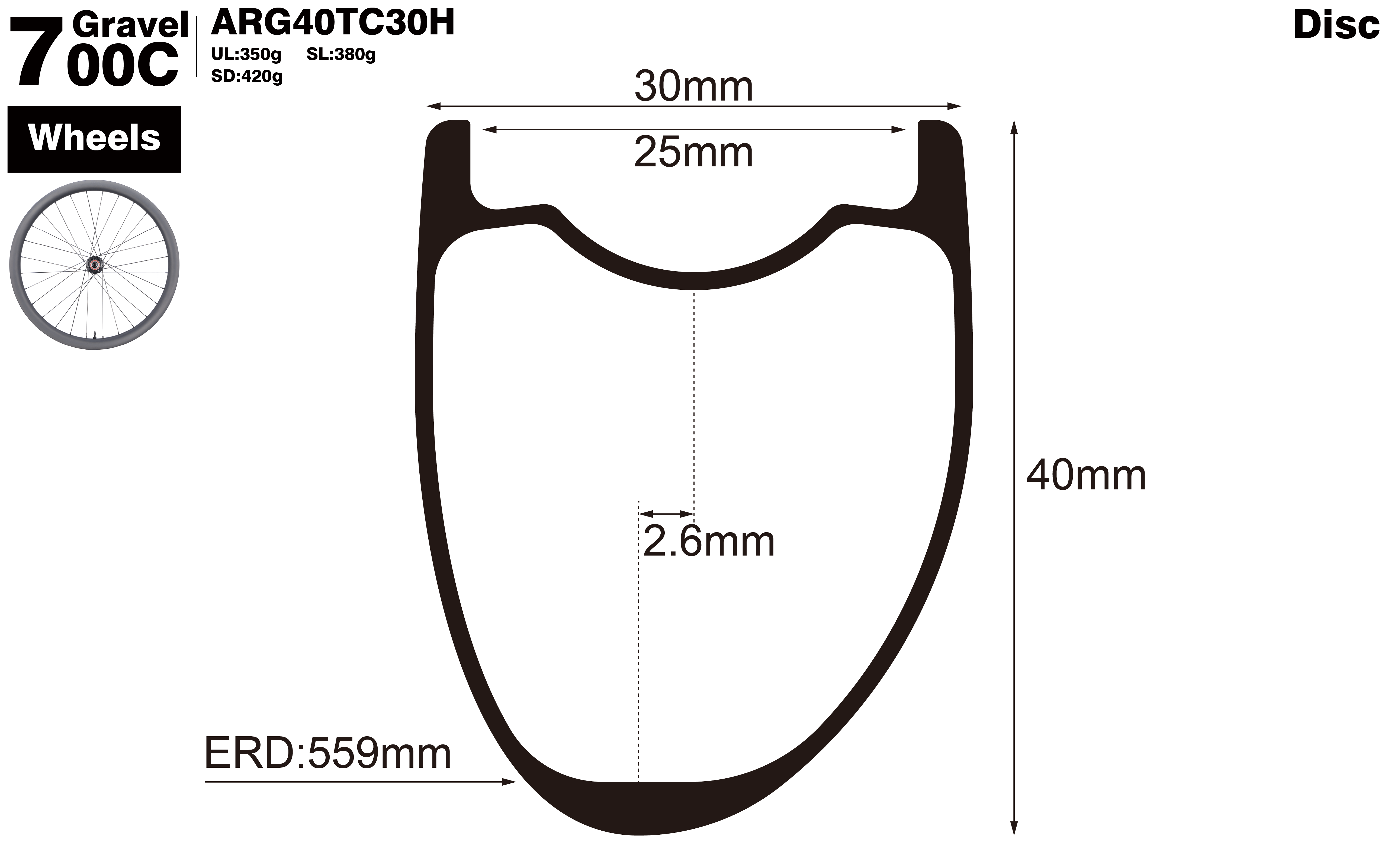 700C-I25-D40-asymmetric-road-bike-hookless-gravel-carbon-wheels-profile-drawing