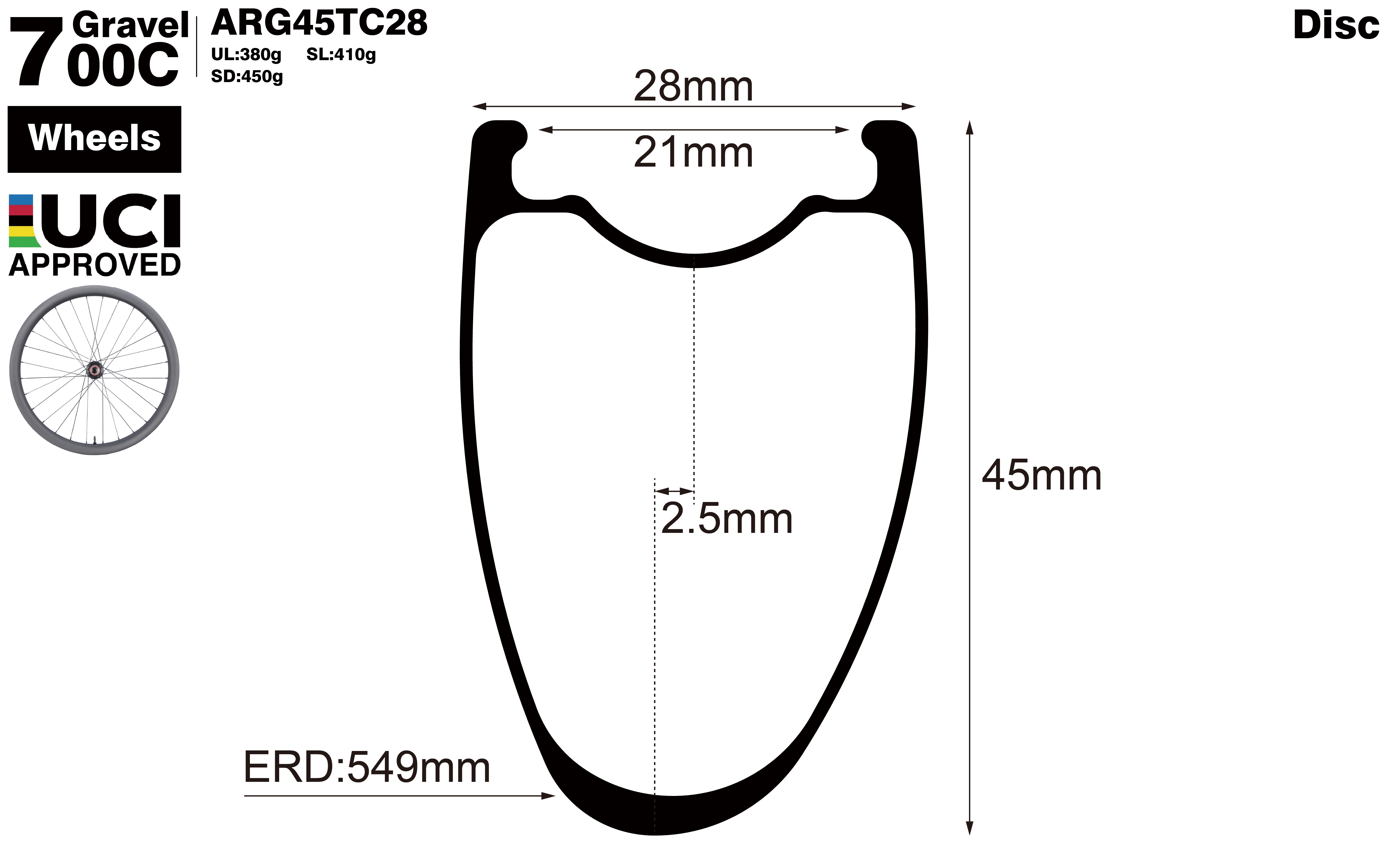 700C-I21-D45-asymmetric-road-bike-hook-gravel-carbon-wheels-profile-drawing