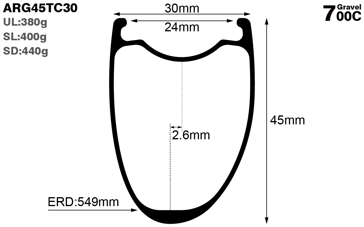 700C-I24-D45-asymmetric-road-bike-hook-gravel-carbon-rims-and-wheels-profile-drawing