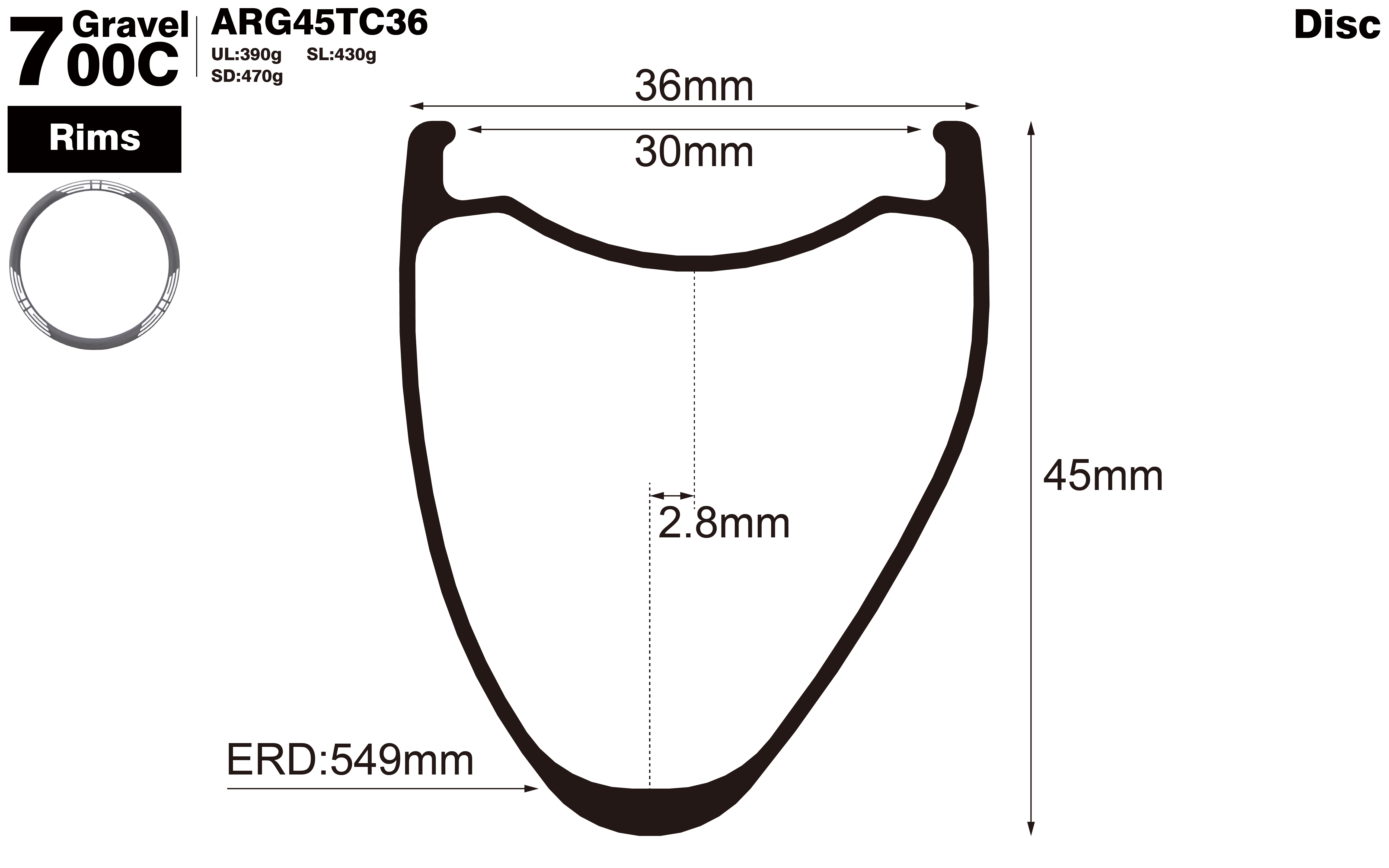 700C-I30-D45-asymmetric-road-bike-gravel-carbon-rims-profile-drawing