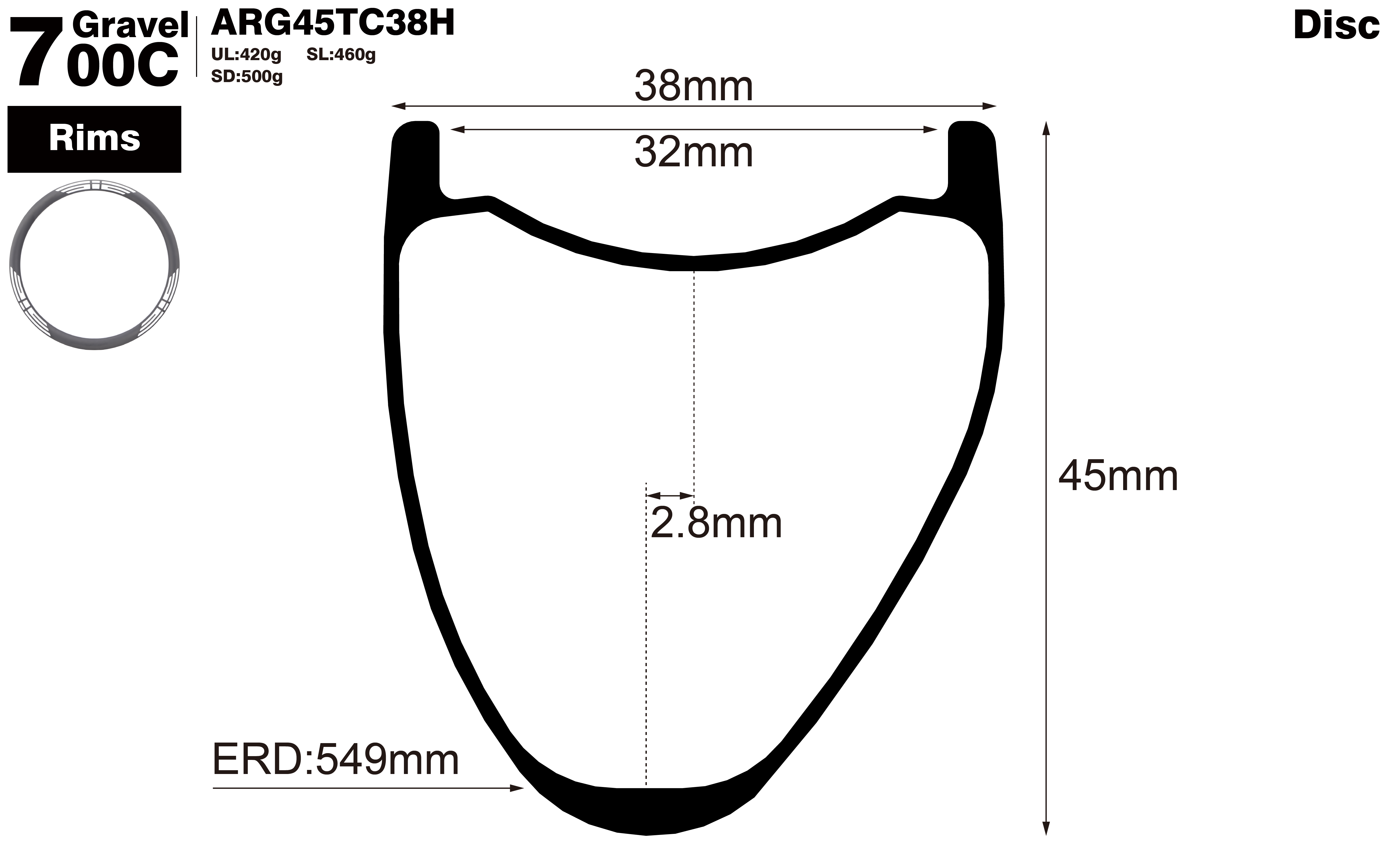 700C-I32-D45-symmetric-road-bike-hookless-gravel-carbon-rims-profile-drawing